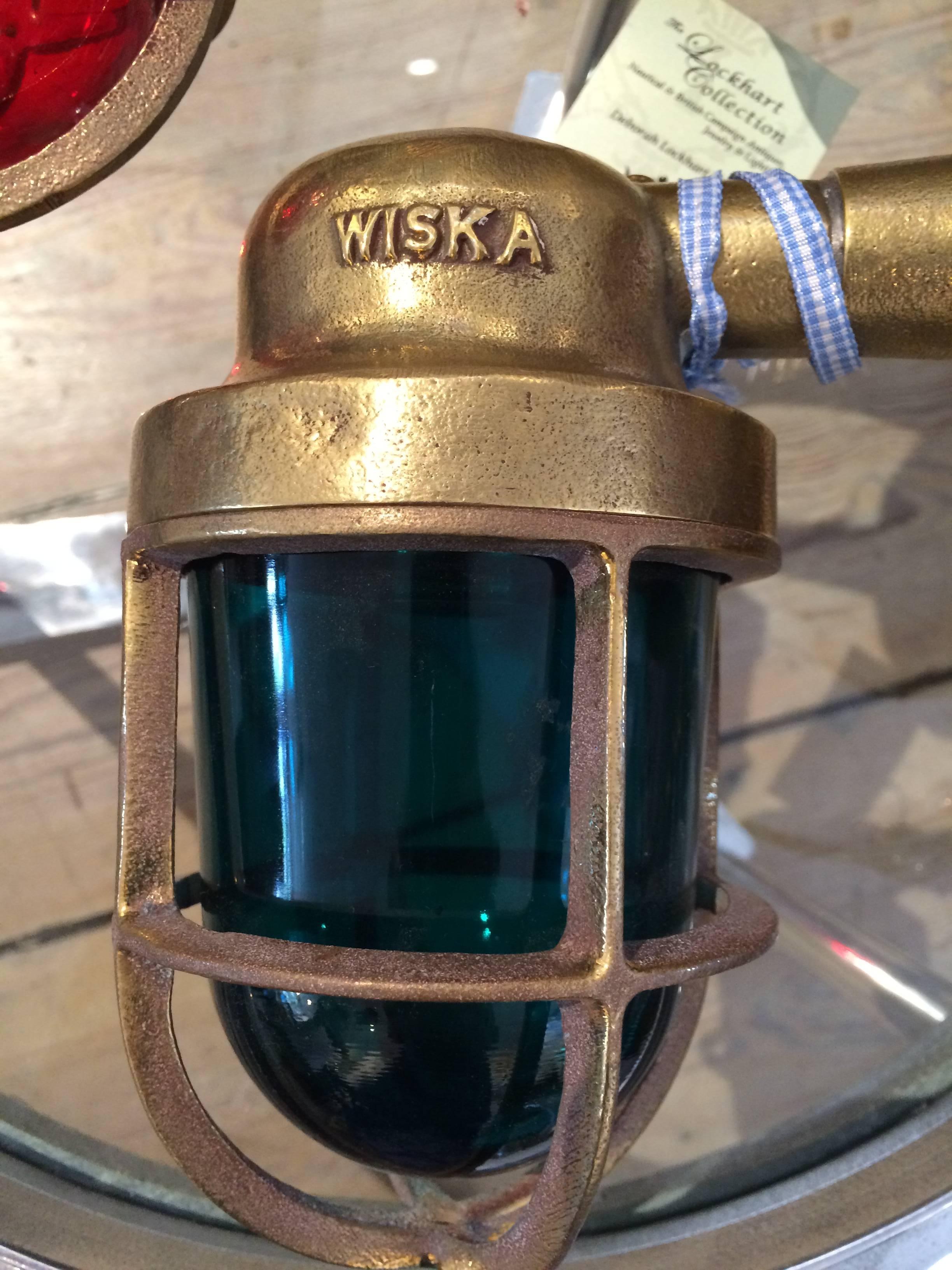 Industrial Pair of Wiska Brass Ship's Port and Starboard Navigational Lights, Mid-Century