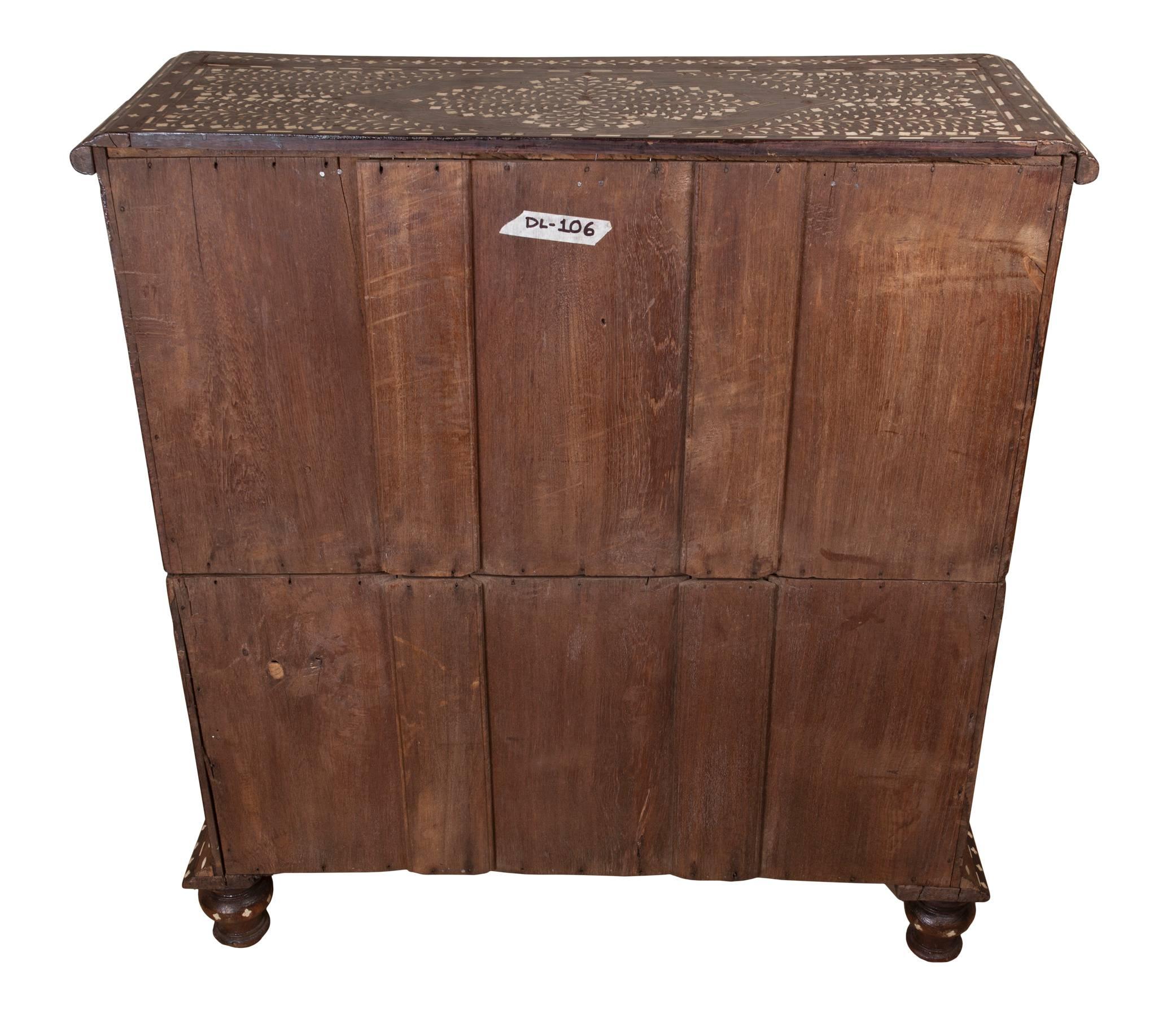 Rosewood Campaign Chest of Drawers with Exceptional Bone Inlay In Excellent Condition In Nantucket, MA