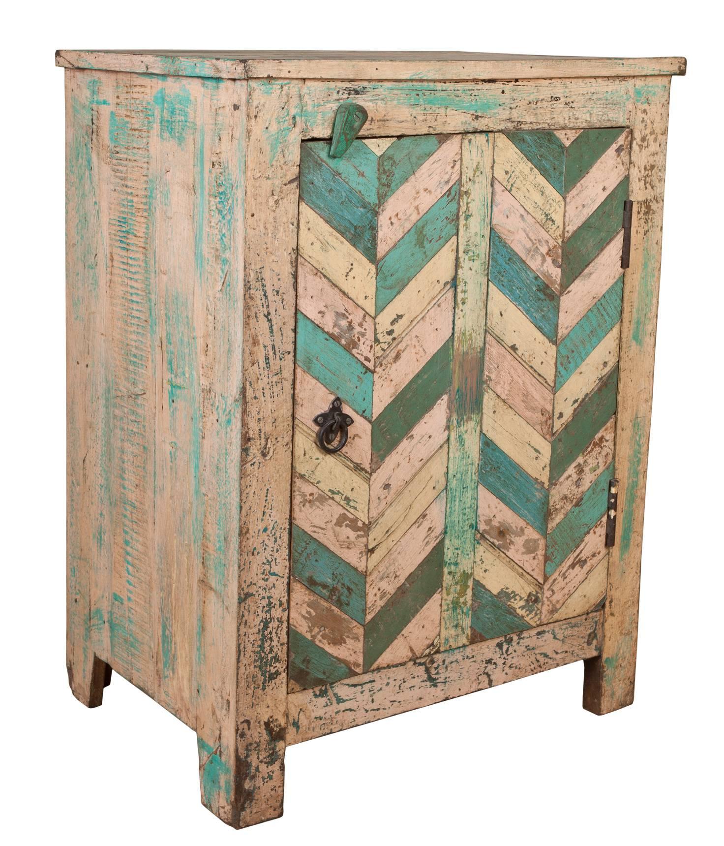 Pair of Reclaimed Wood Side Tables with Original Paint In Good Condition In Nantucket, MA