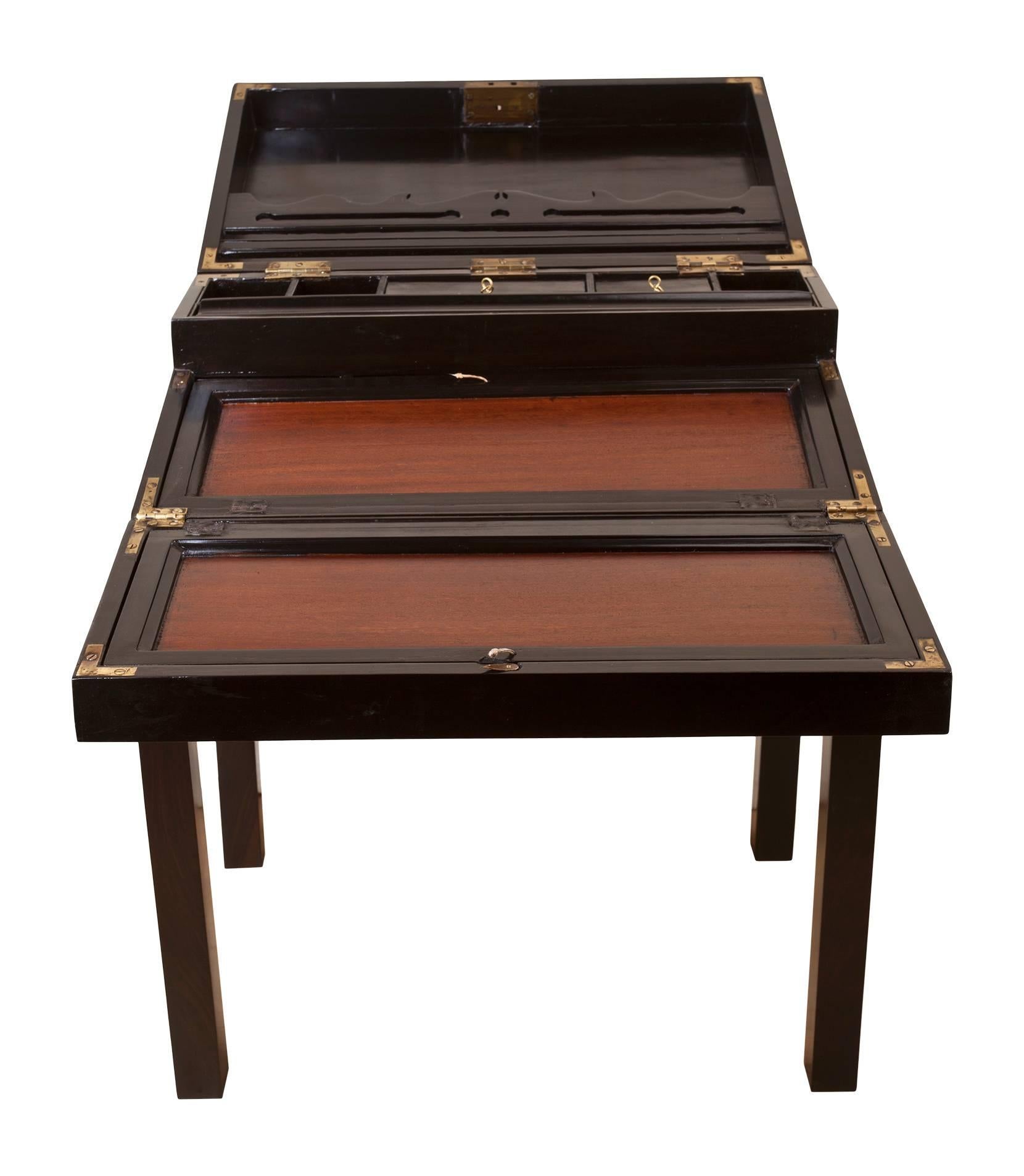 Very Rare Ebony British Campaign Officer's Lapdesk, Late 19th Century In Excellent Condition In Nantucket, MA