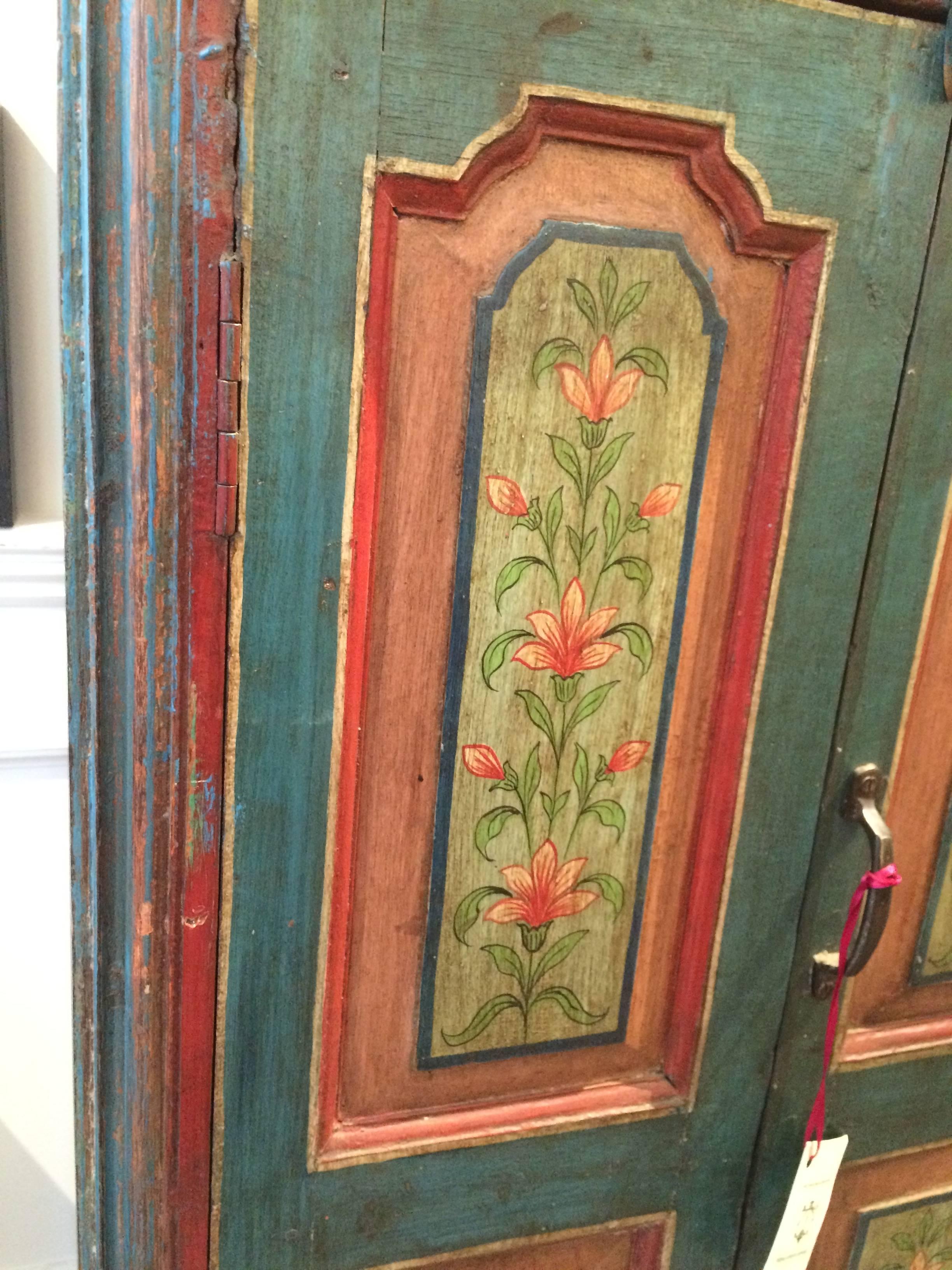 20th Century Lovely Early 1900s Hand-Painted Window Shutters Converted to Cabinet