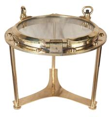 Mid-Century Ship's Working Brass Porthole Window Converted to Table