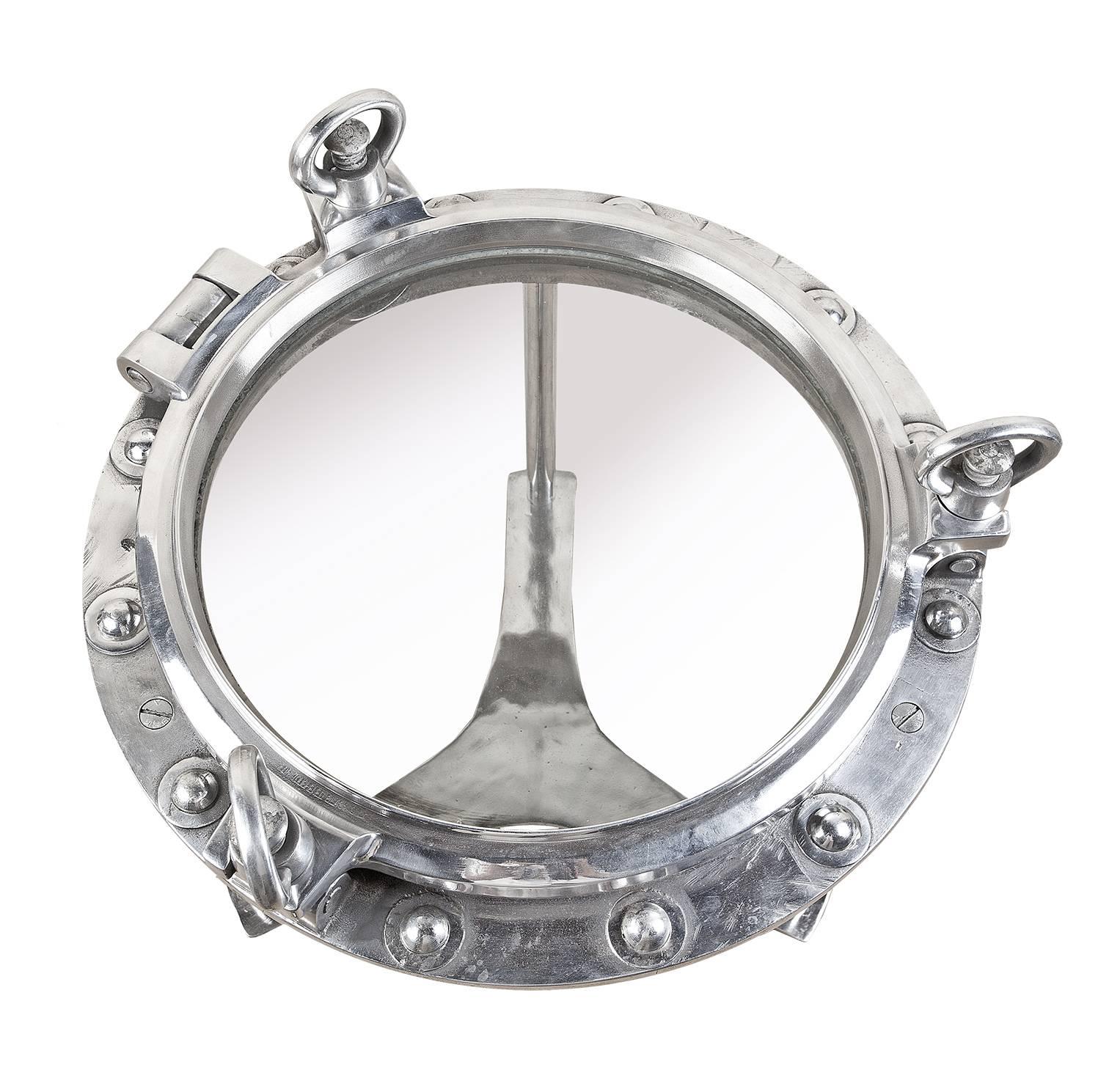 Industrial Pair of Original Nautical Chrome Working Porthole Window Tables