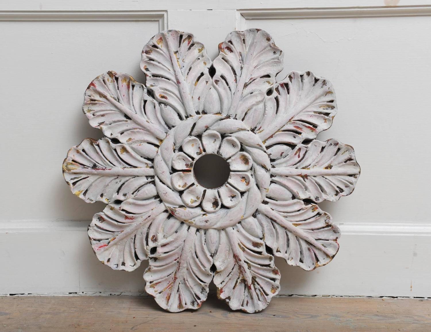 Set of Three Large Carved Wooden Ceiling Medallions with Original Paint