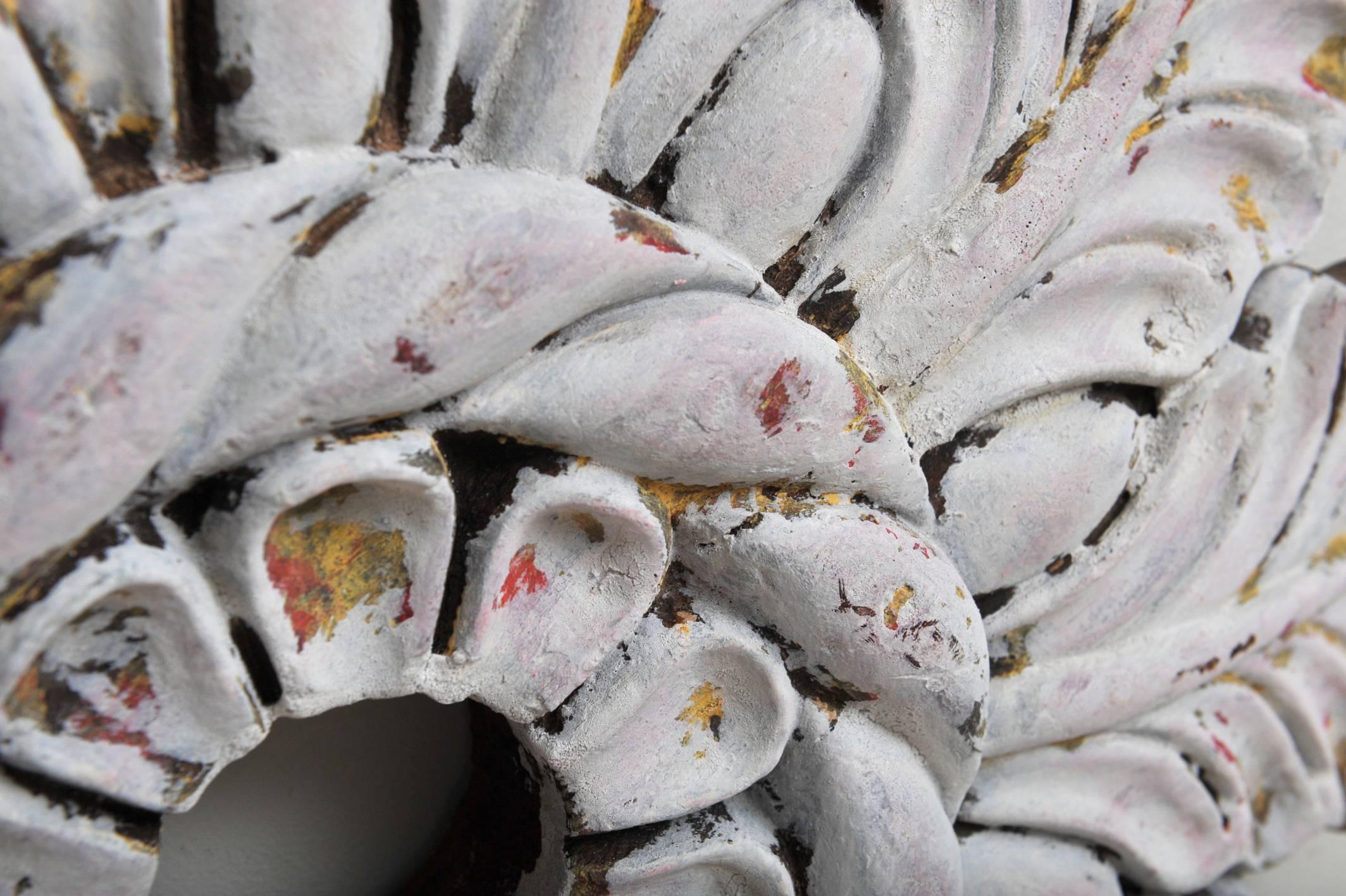 20th Century Set of Three Large Carved Wooden Ceiling Medallions with Original Paint