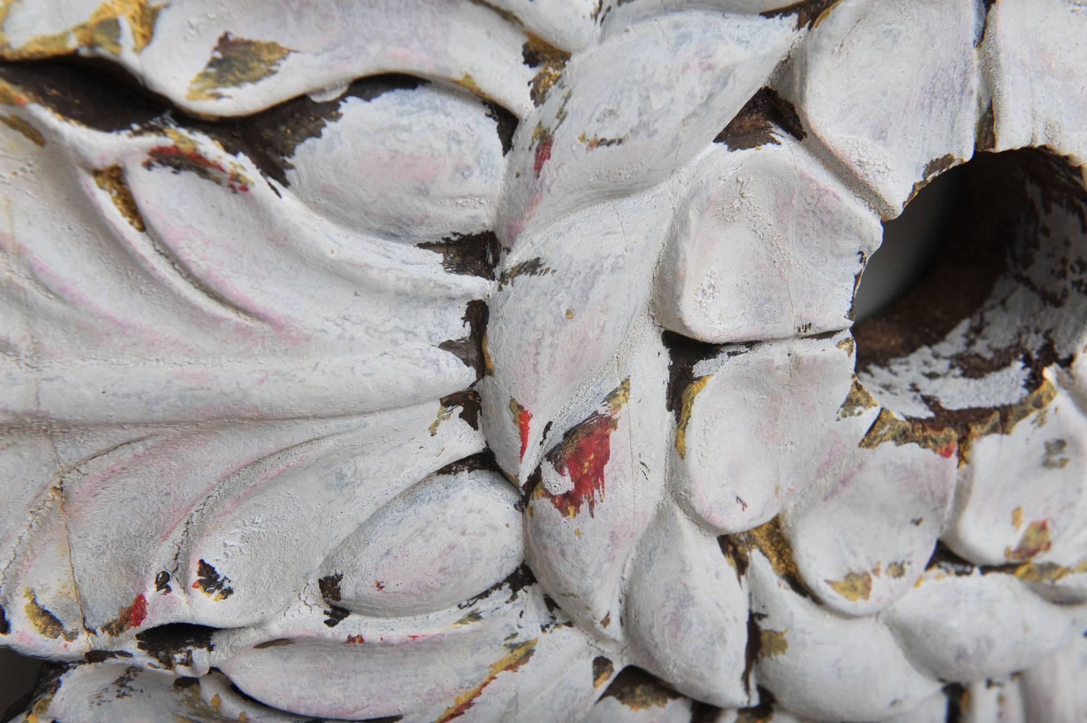 Set of Three Large Carved Wooden Ceiling Medallions with Original Paint 1