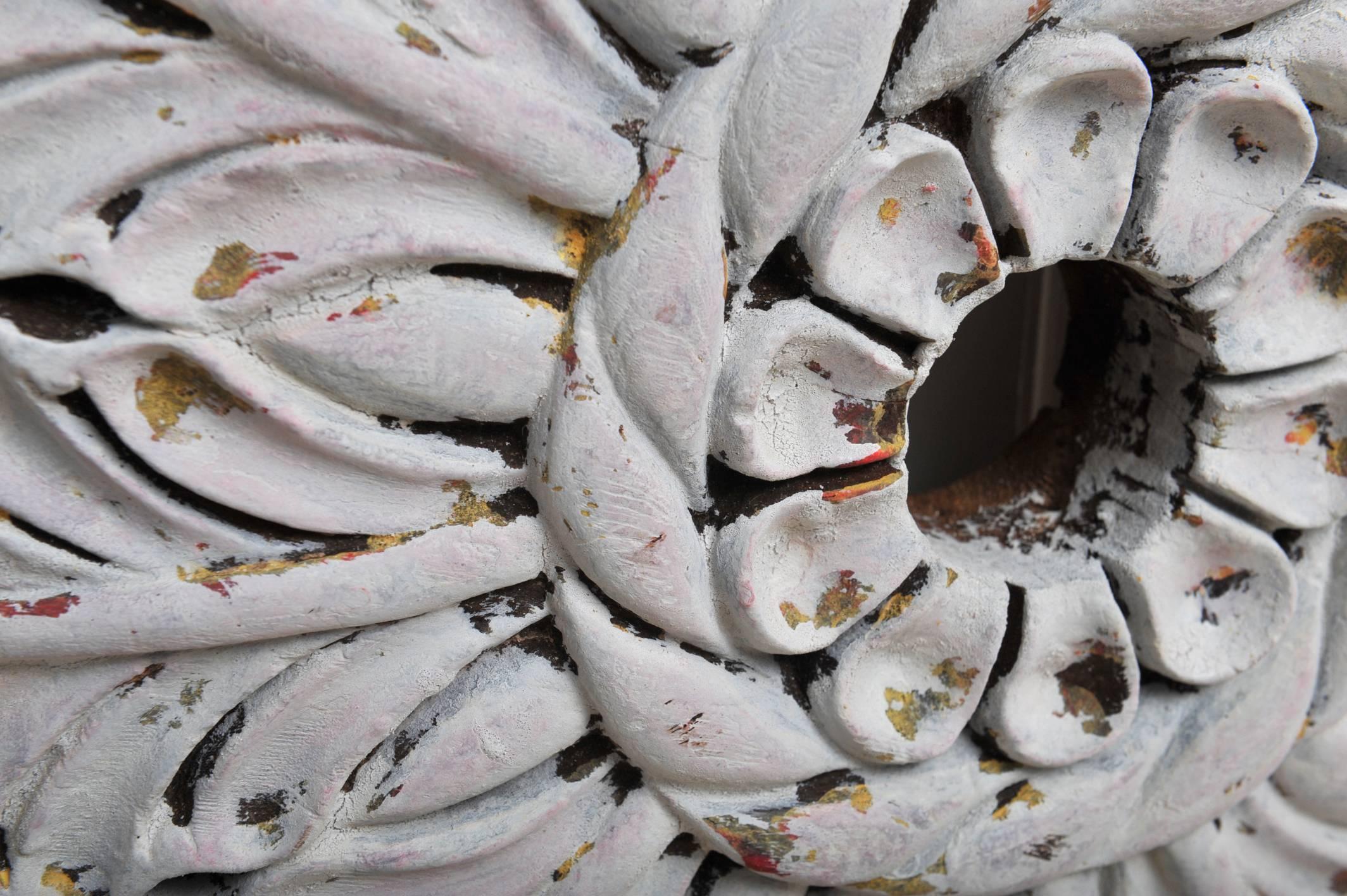 Set of Three Large Carved Wooden Ceiling Medallions with Original Paint 2