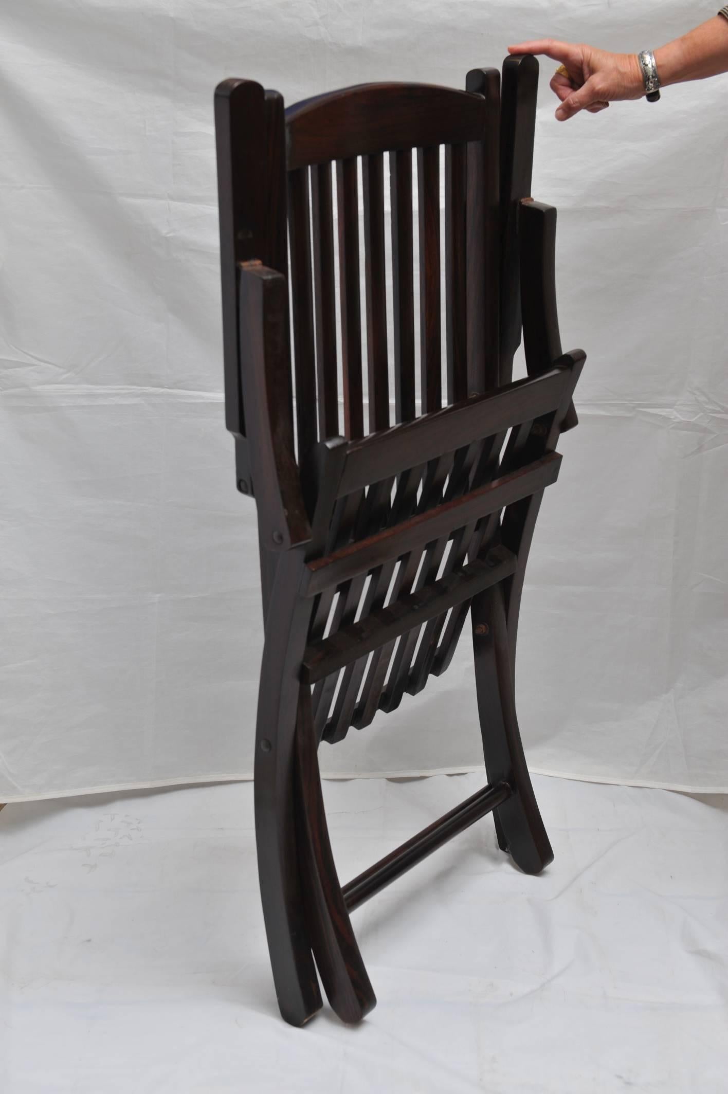 Pair of 1920s Nautical Rosewood Folding, British Steamer Chairs 2
