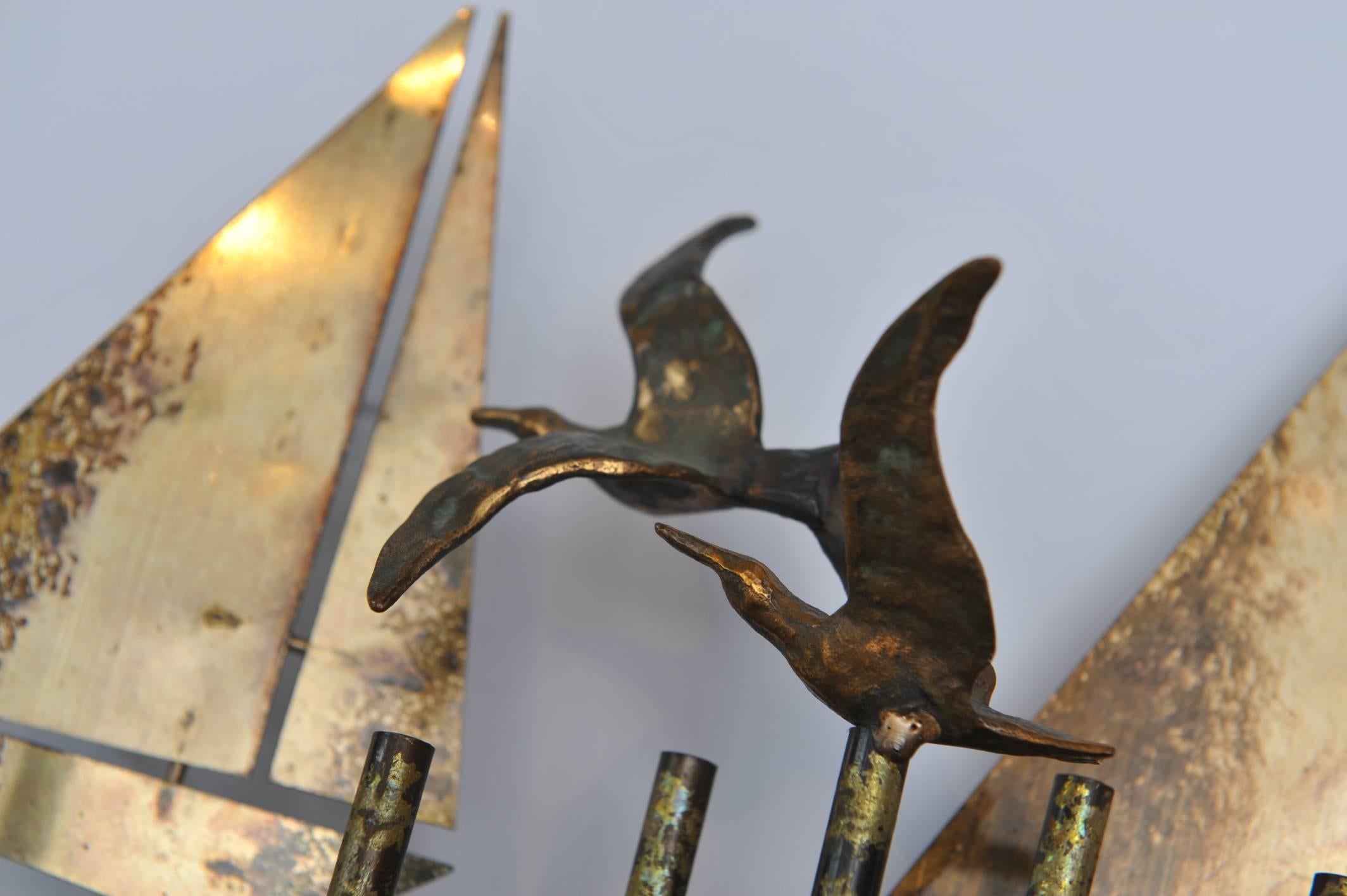 American Signed and Dated Curtis Jere Brutalist Sailboat Sculpture, 1979