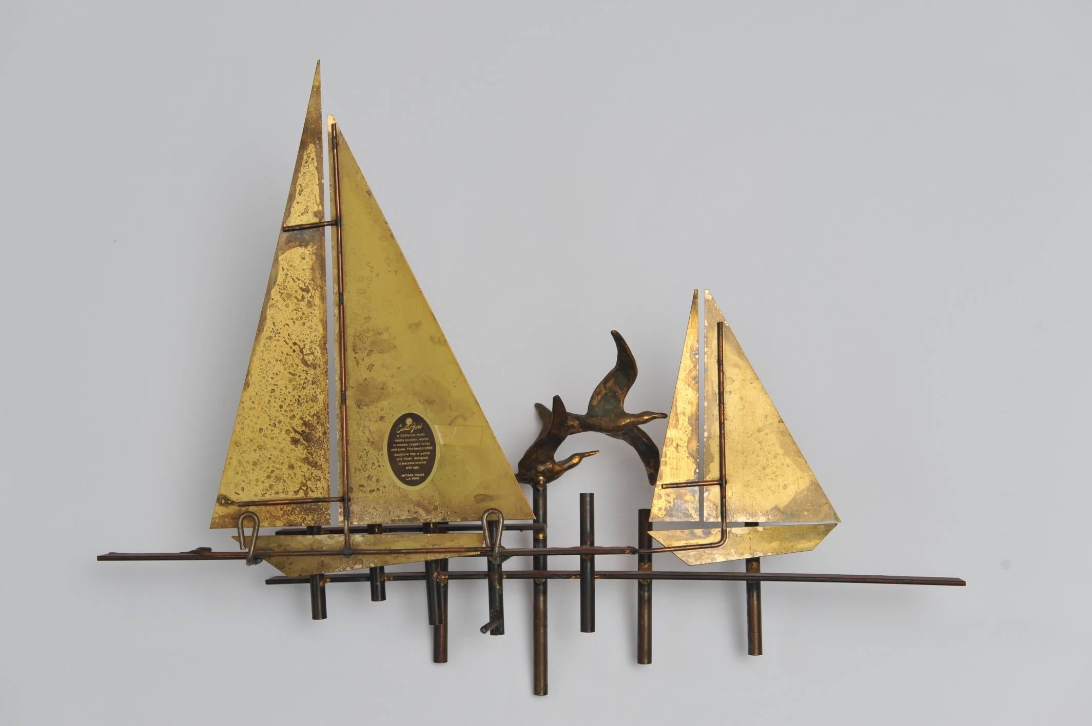 20th Century Signed and Dated Curtis Jere Brutalist Sailboat Sculpture, 1979