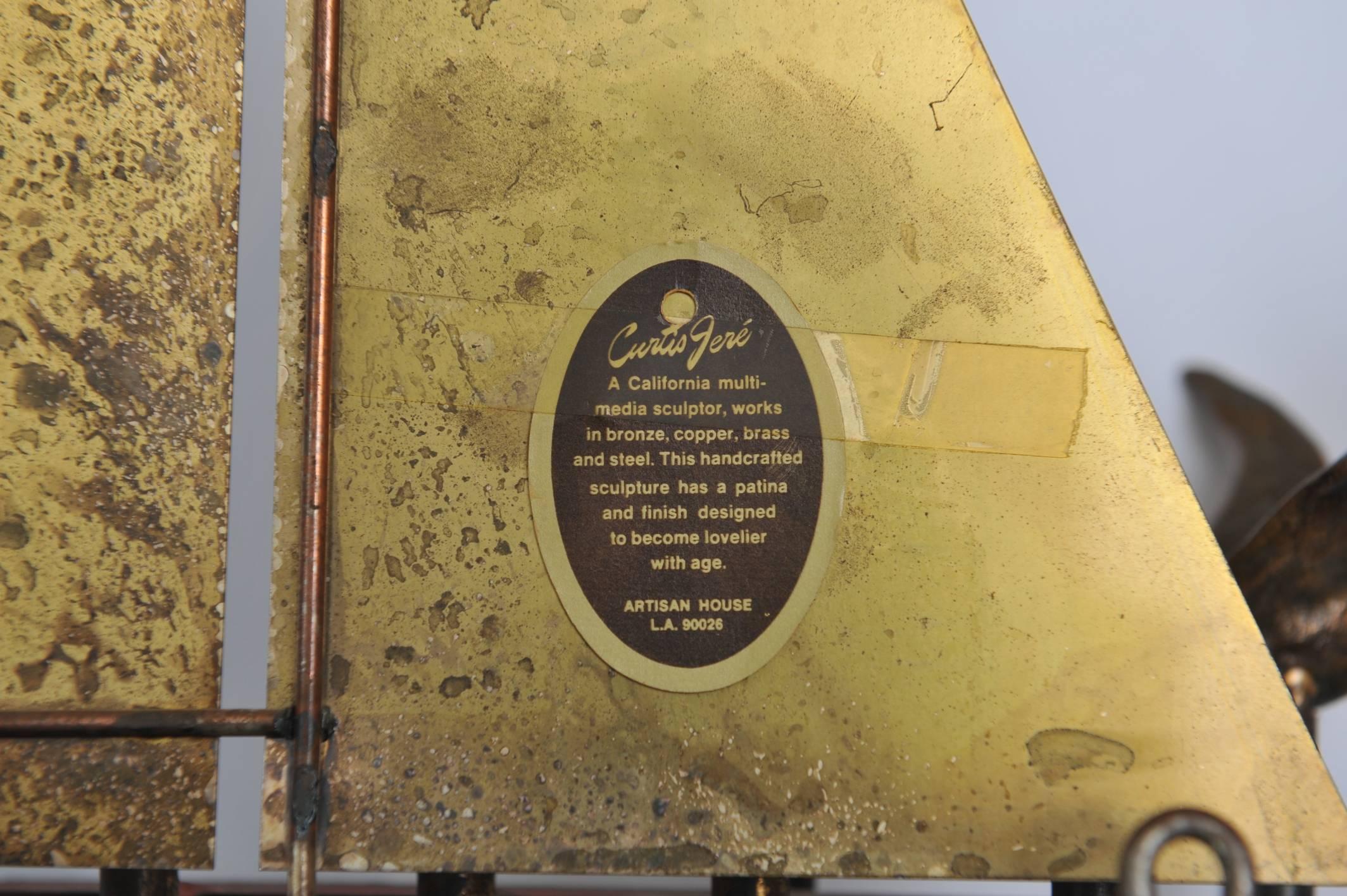 Brass Signed and Dated Curtis Jere Brutalist Sailboat Sculpture, 1979