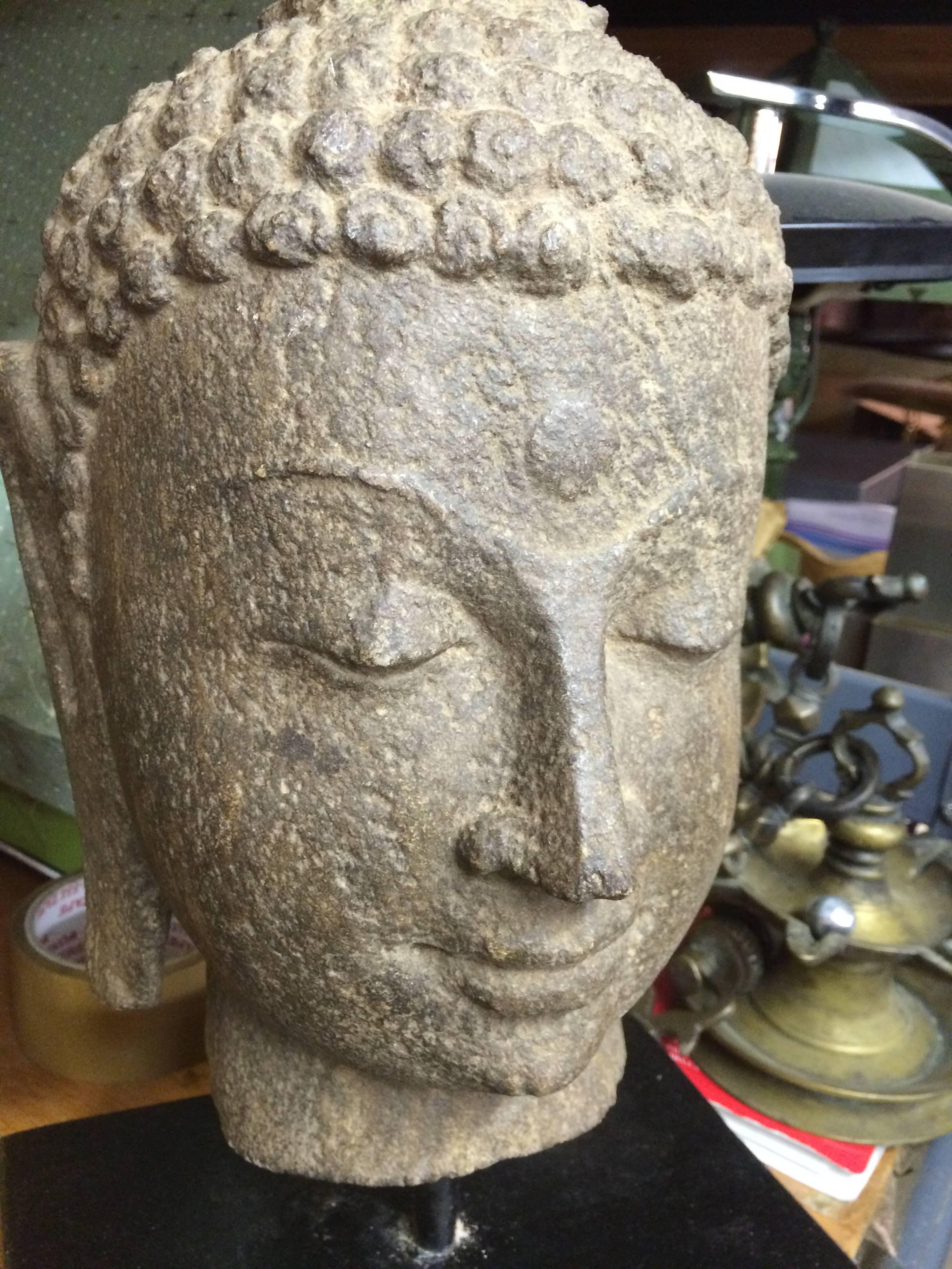 19th Century Granite Buddha Head 2