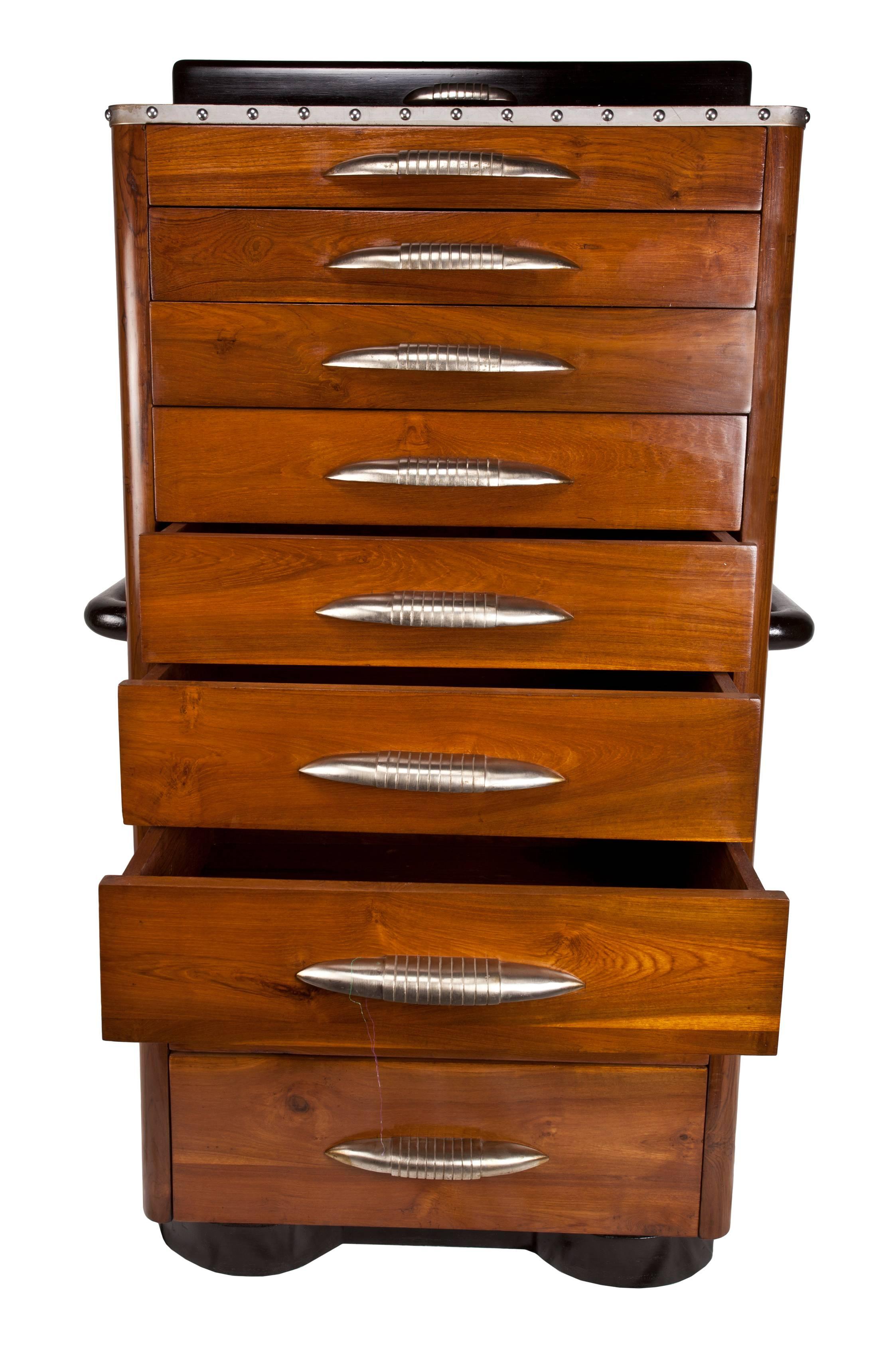 Rare Art Deco Mahogany Gentleman's Chest with Chrome Accents In Excellent Condition In Nantucket, MA