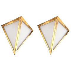 Pair of Triangular Wall Sconces from a 1970s Cruise Ship Stateroom