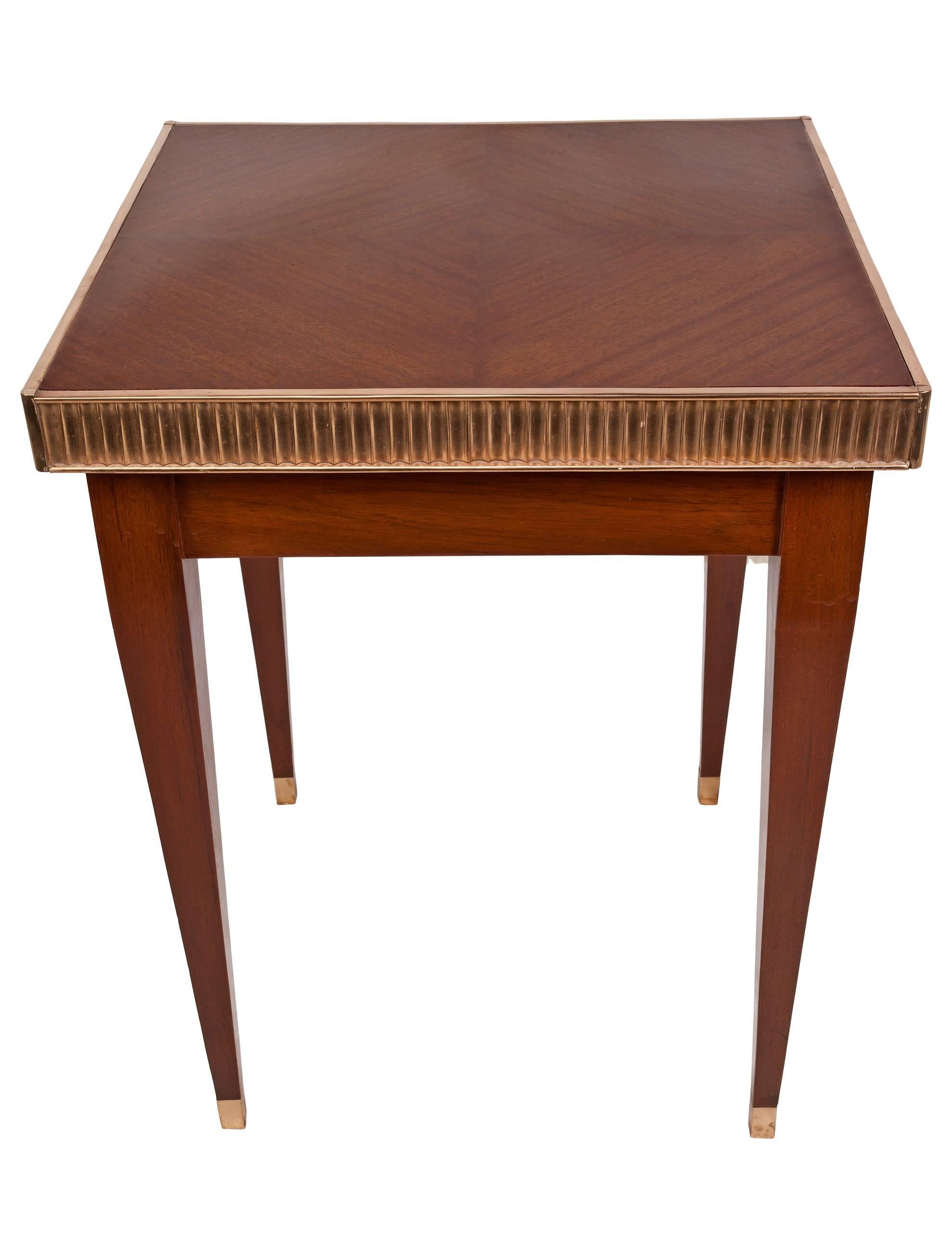 Pair of Rare French Art Deco Mahogany and Brass Side Tables In Excellent Condition In Nantucket, MA