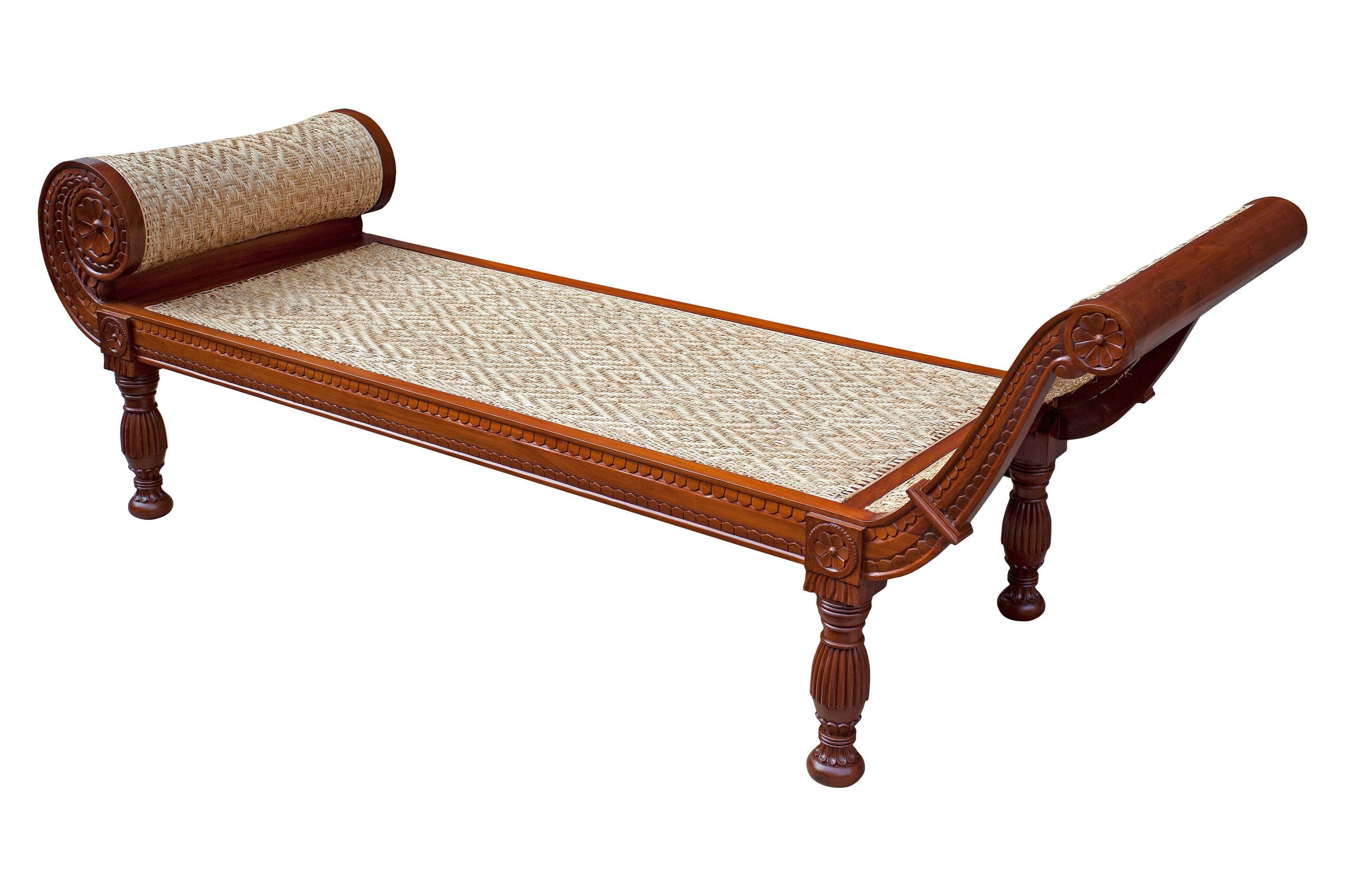 British Colonial Colonial British Mahogany and Caned Daybed with Fine Carving