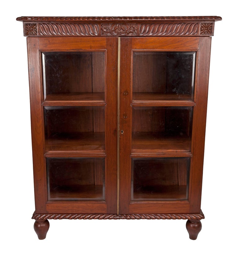 British Colonial Mahogany Petite Bookcase with Glass Door Panels, Early ...