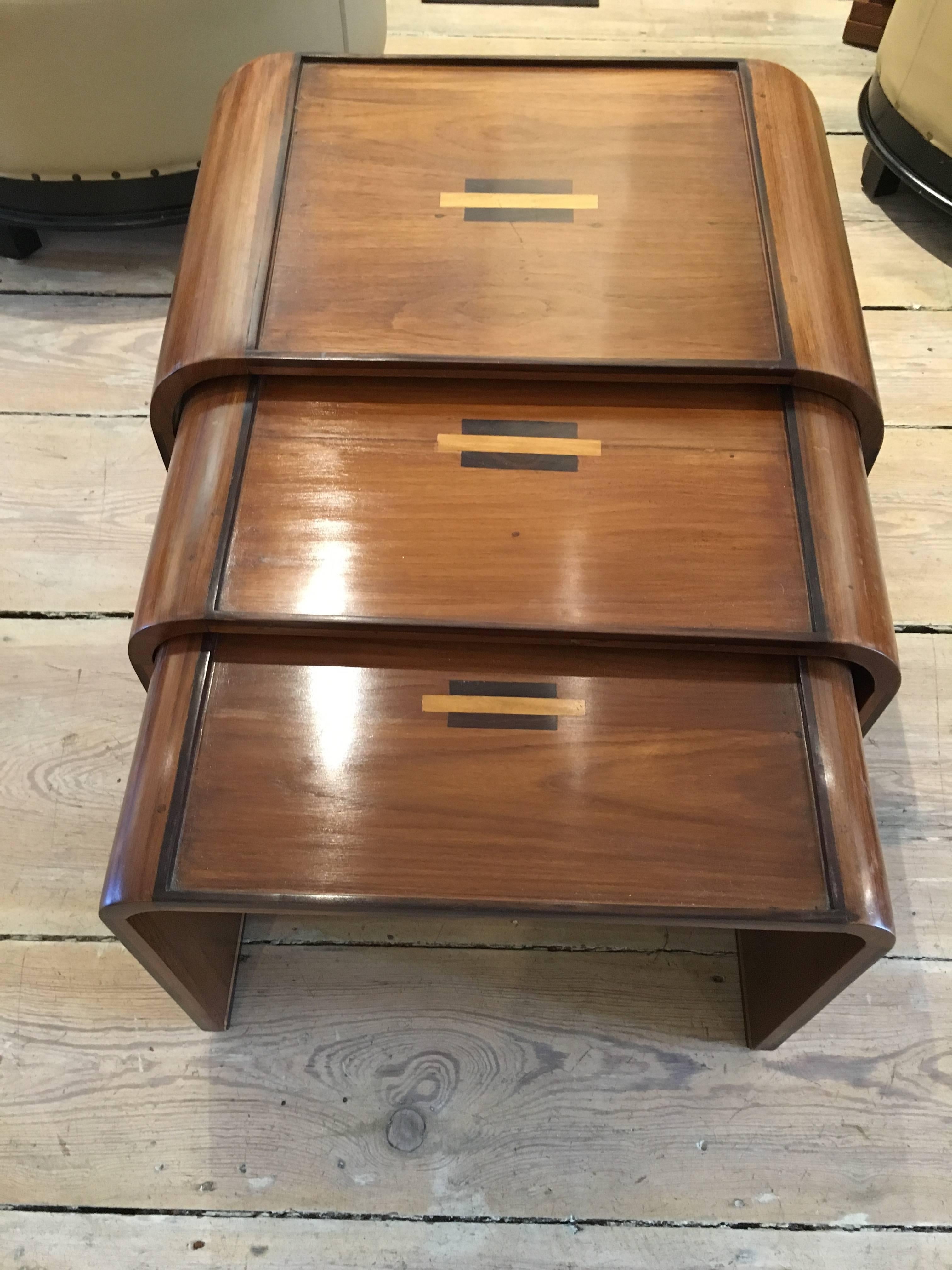 Art Deco Nesting Tables with Inlay, 1940s 1