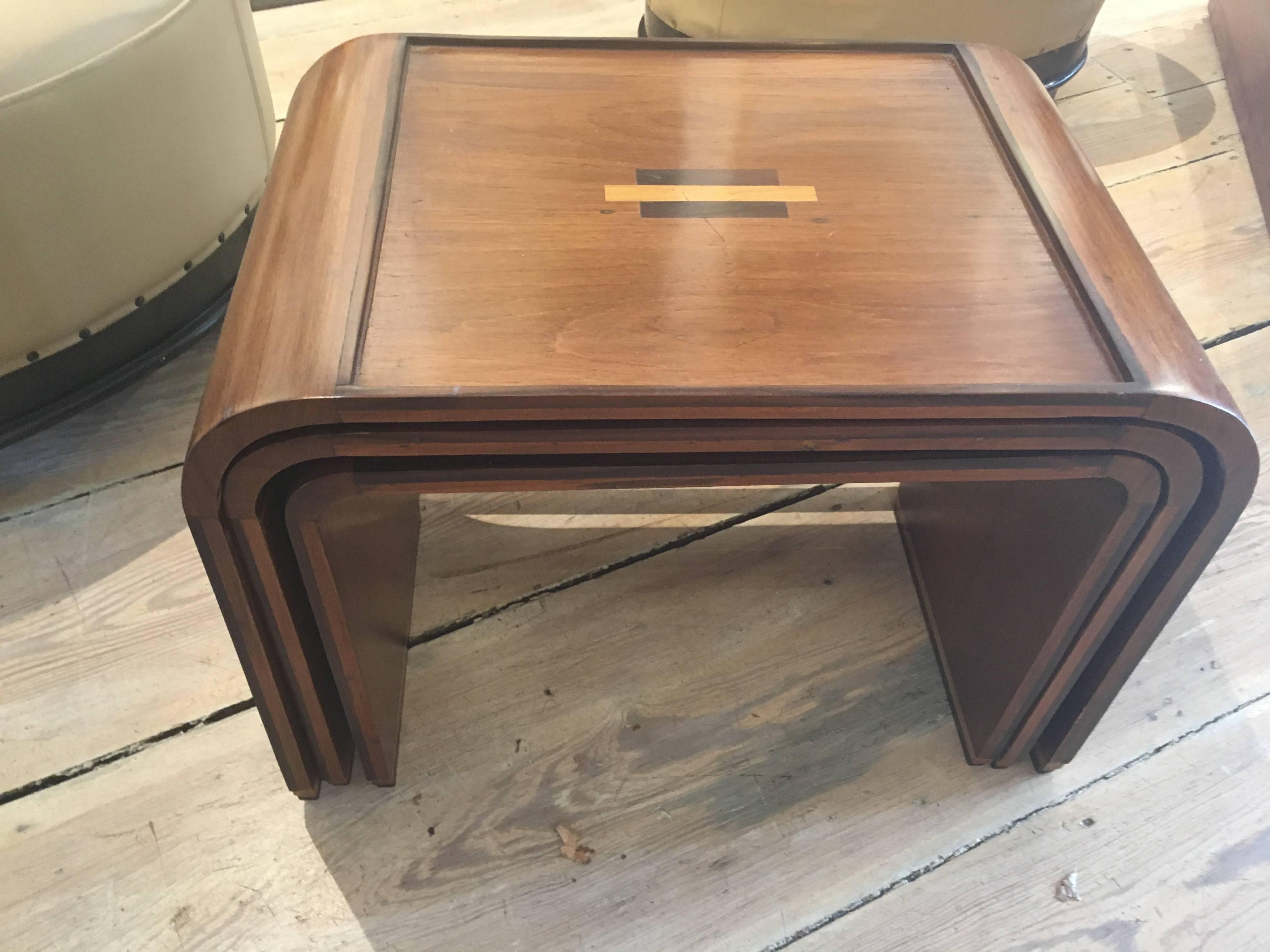Art Deco Nesting Tables with Inlay, 1940s In Excellent Condition In Nantucket, MA