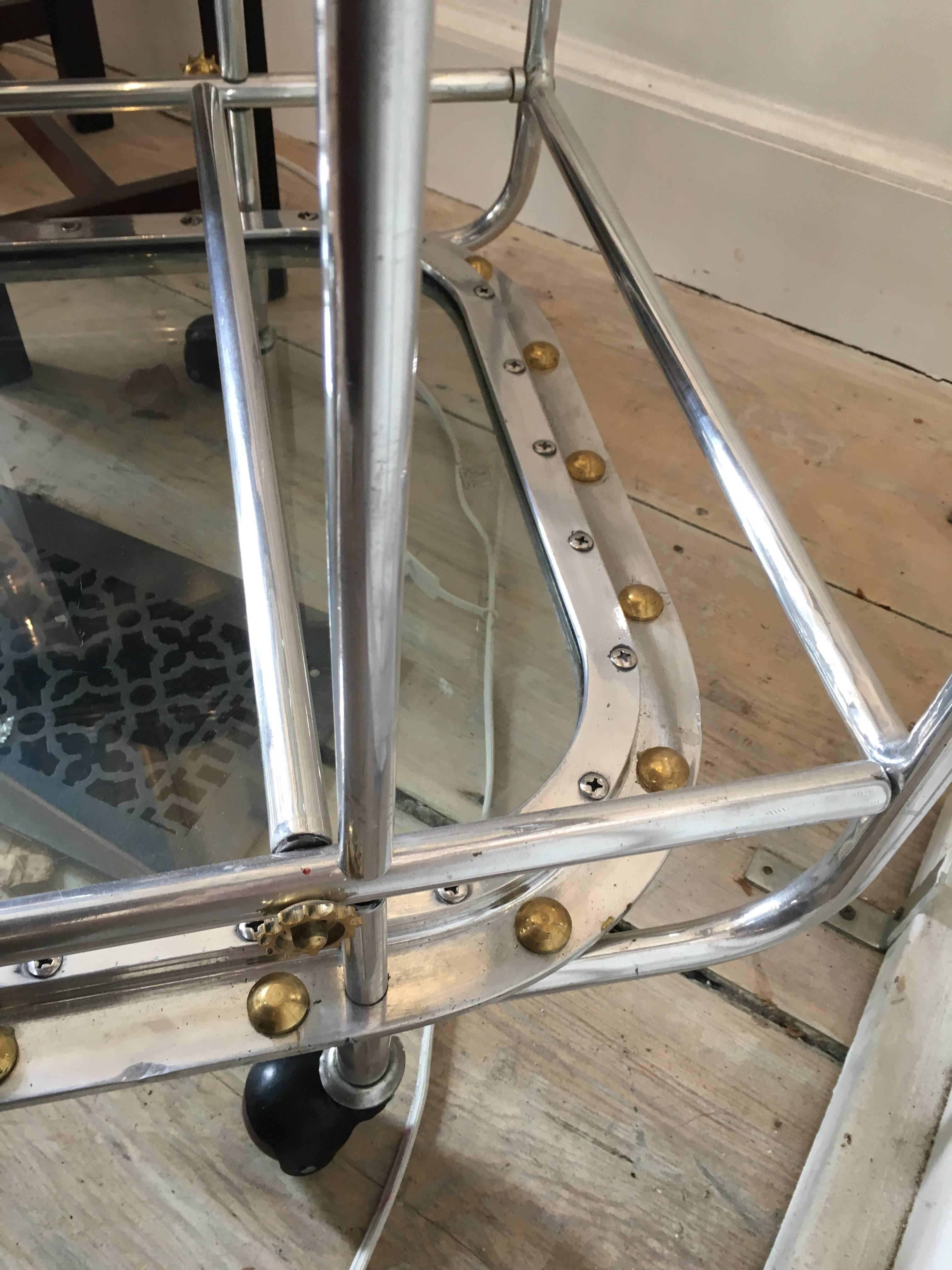 Nautical Ship's Chrome Porthole Windows Converted to Bar Cart In Excellent Condition In Nantucket, MA