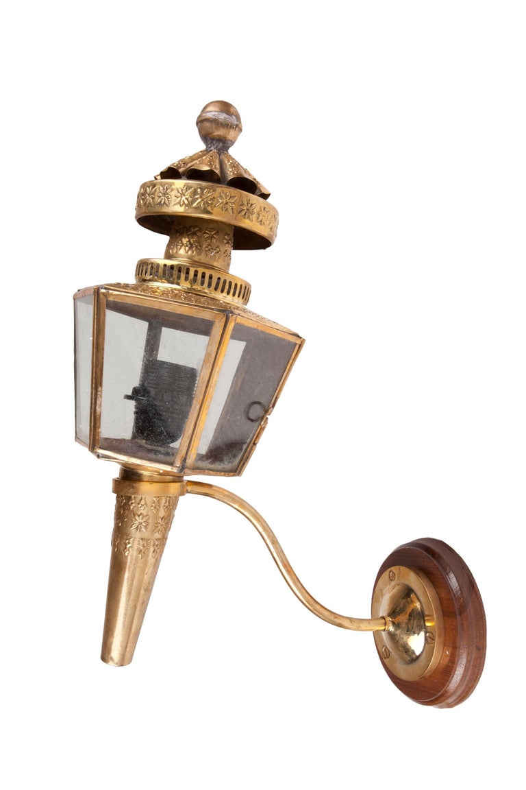 Pair of Embossed Brass Carriage Lights, Early 1900s at 1stDibs