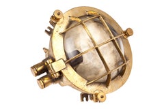 Pair of Ship's Nautical Brass Bulkhead Lights, Mid-Century Modern