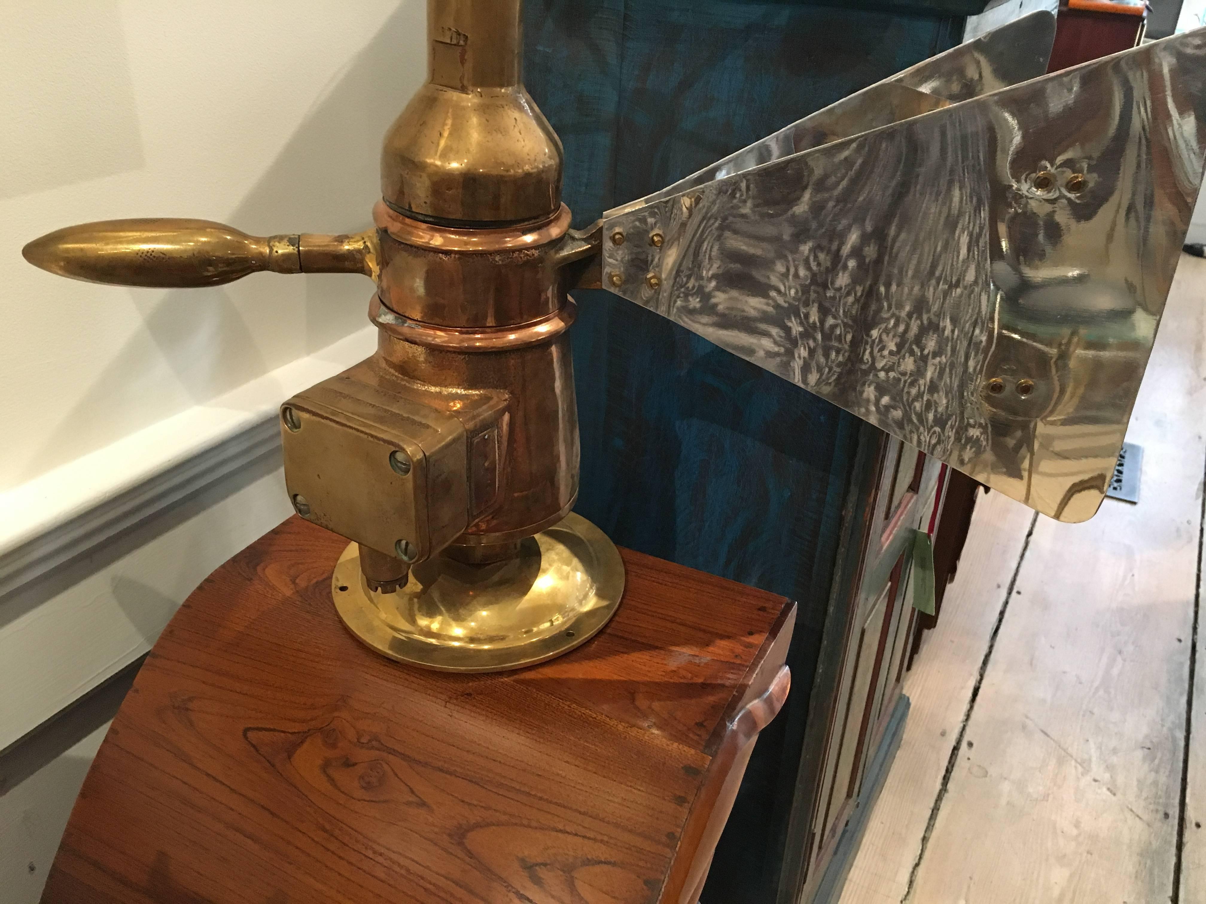 Rare Brass Ship's Anemometer with Aluminum Fin, Midcentury In Excellent Condition In Nantucket, MA