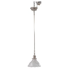 A Lead Crystal Holophane Shade on Nickel, Reeded Pendant