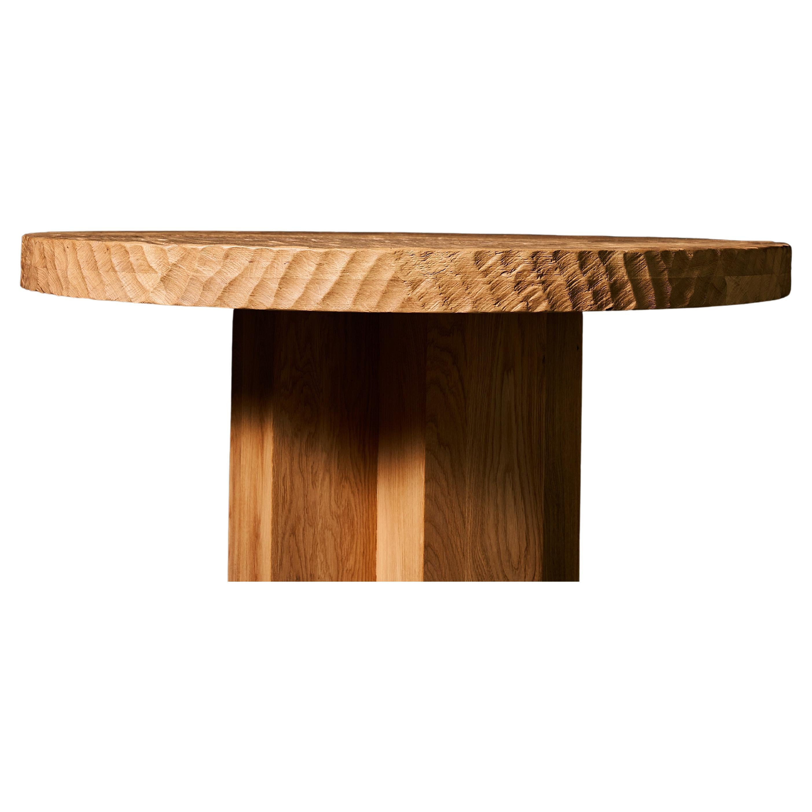 Authentic Contemporary Brutalist Style Round Table in Solid Oak, 110cm.