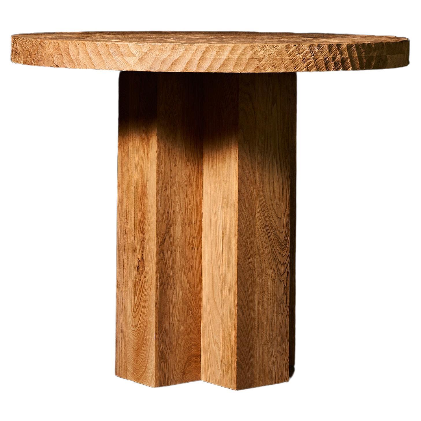 Authentic Contemporary Brutalist Style Round Table in Solid Oak, 130cm. For Sale