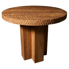 Autentico tavolo rotondo in stile brutalista contemporaneo in Oak massiccio, 130 cm.