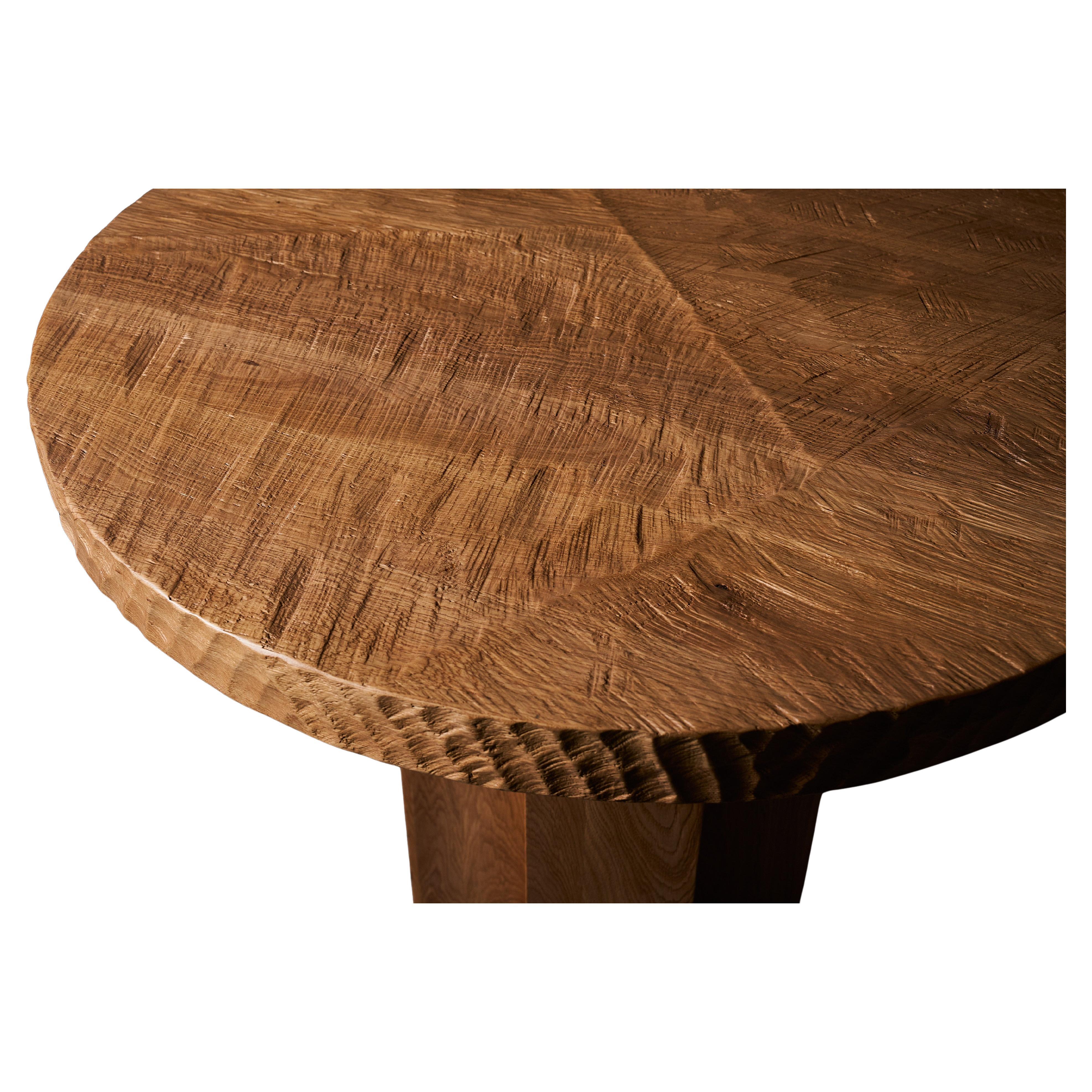 Authentic Contemporary Brutalist Style Round Table in Solid Oak, 150cm.
