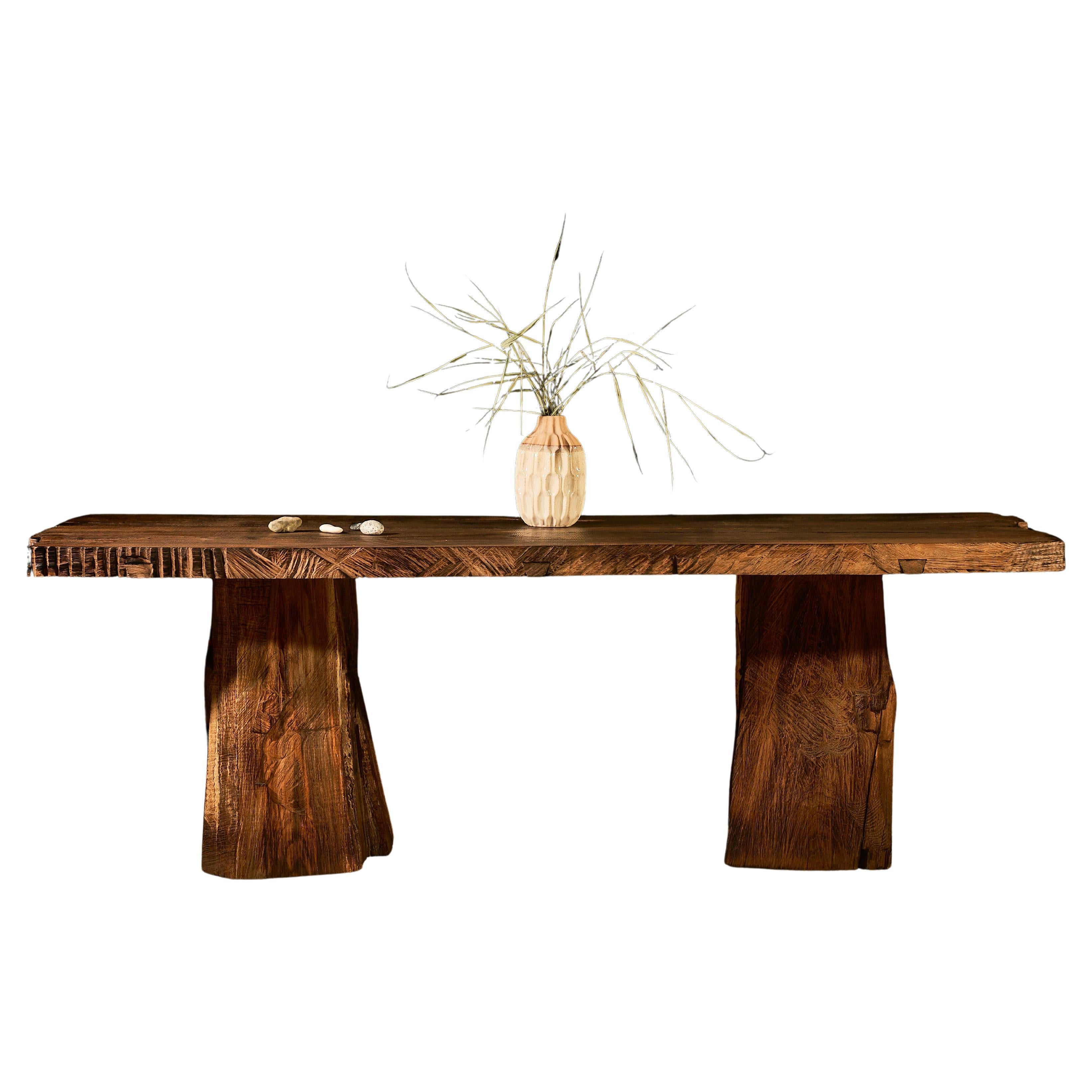 Sculptural Brutalist Solid Oak Dining Table by Sergio Vulpe For Sale