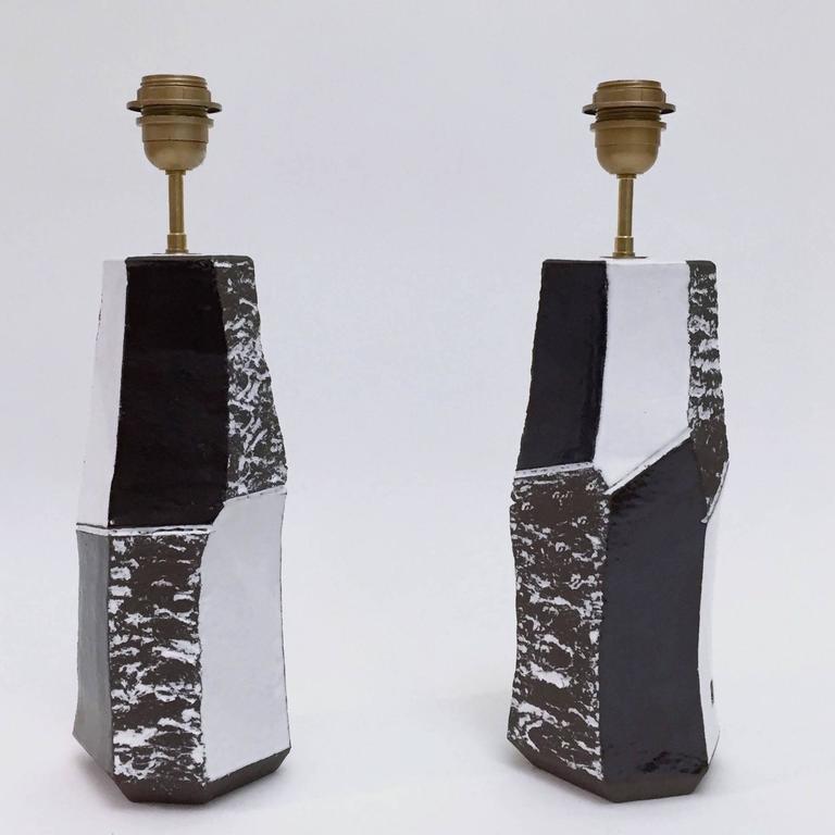 Black and White Faceted Ceramic Lamp Bases at 1stDibs
