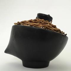 Ceramic and Wicker Cover Pot by Jean and Robert Cloutier