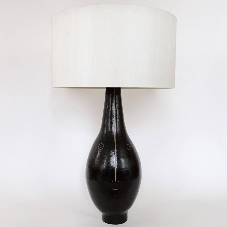 Large Pair of Ceramic Lamp Bases Glazed in Black For Sale at 1stdibs
