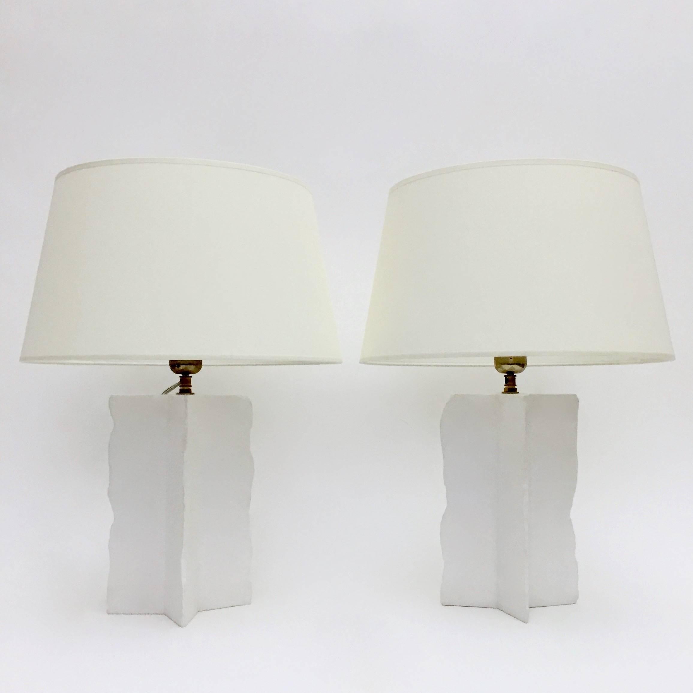 French Pair of White Plaster Lamp-Bases Forming a Cross