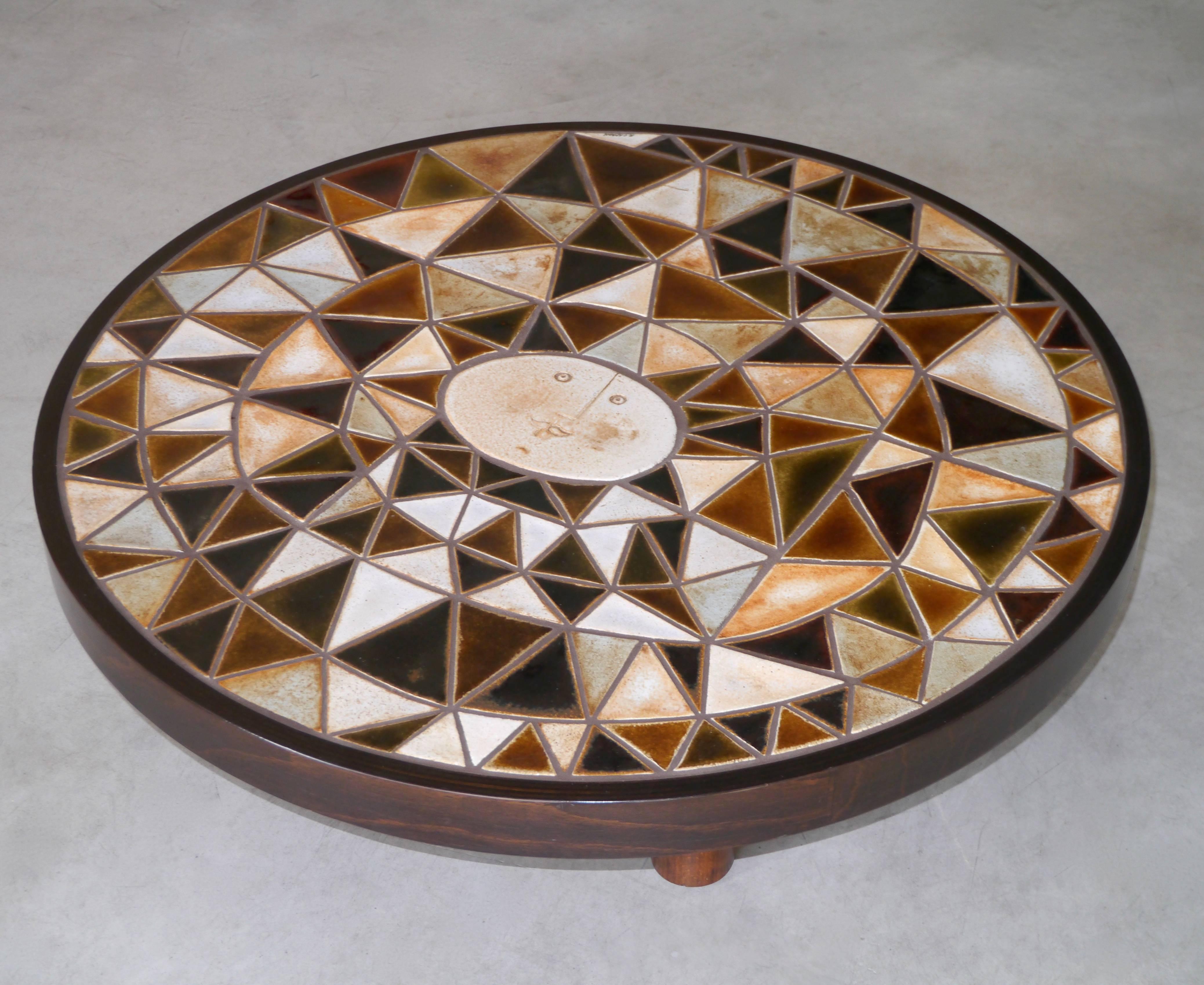 Roger Capron - Exceptional Round Low Table - Vallauris France c. 1980 For Sale 2