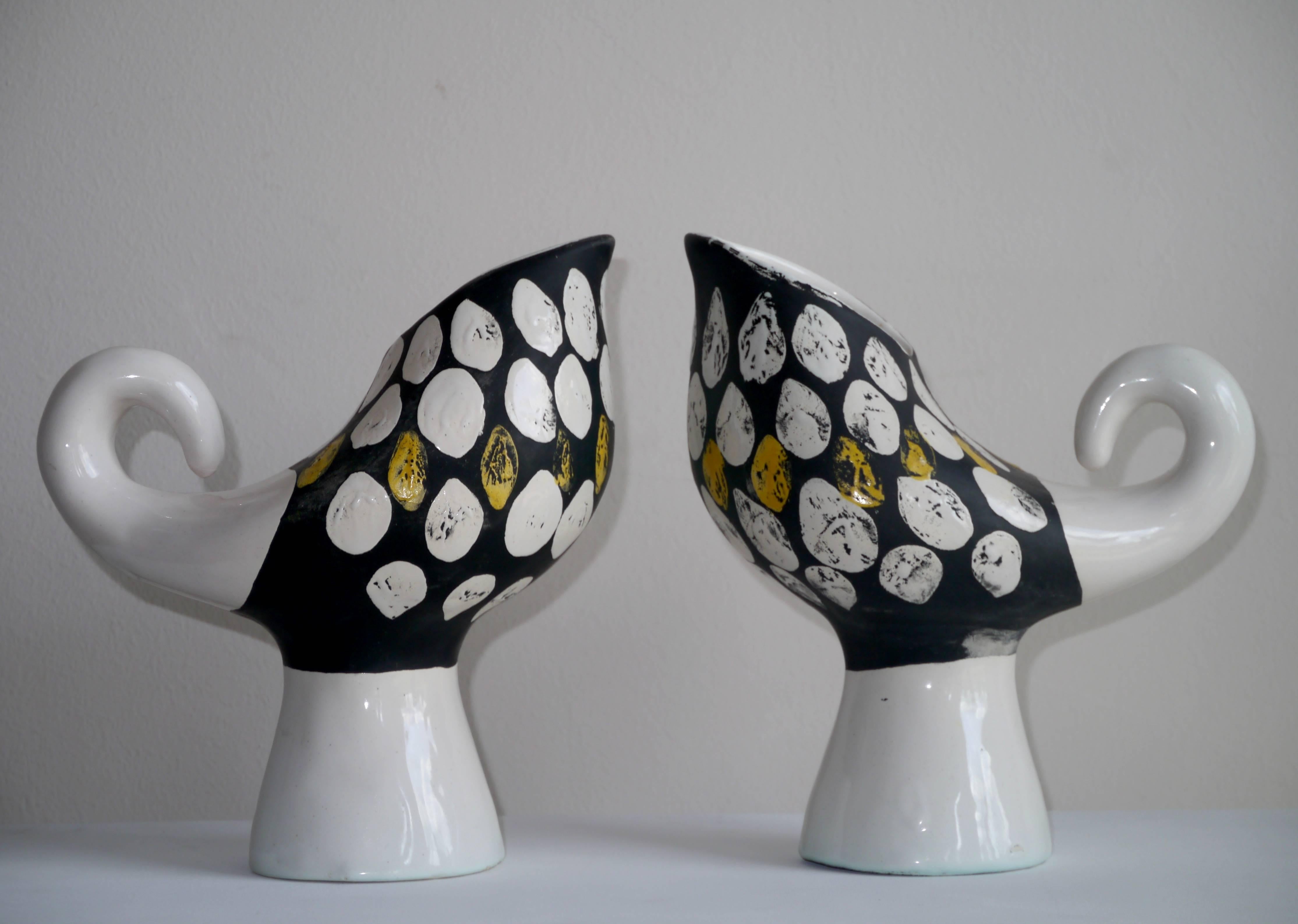 Mid-Century Modern Roger Capron - Pair of Zoomorphic Vases - Vallauris France c. 1950 For Sale