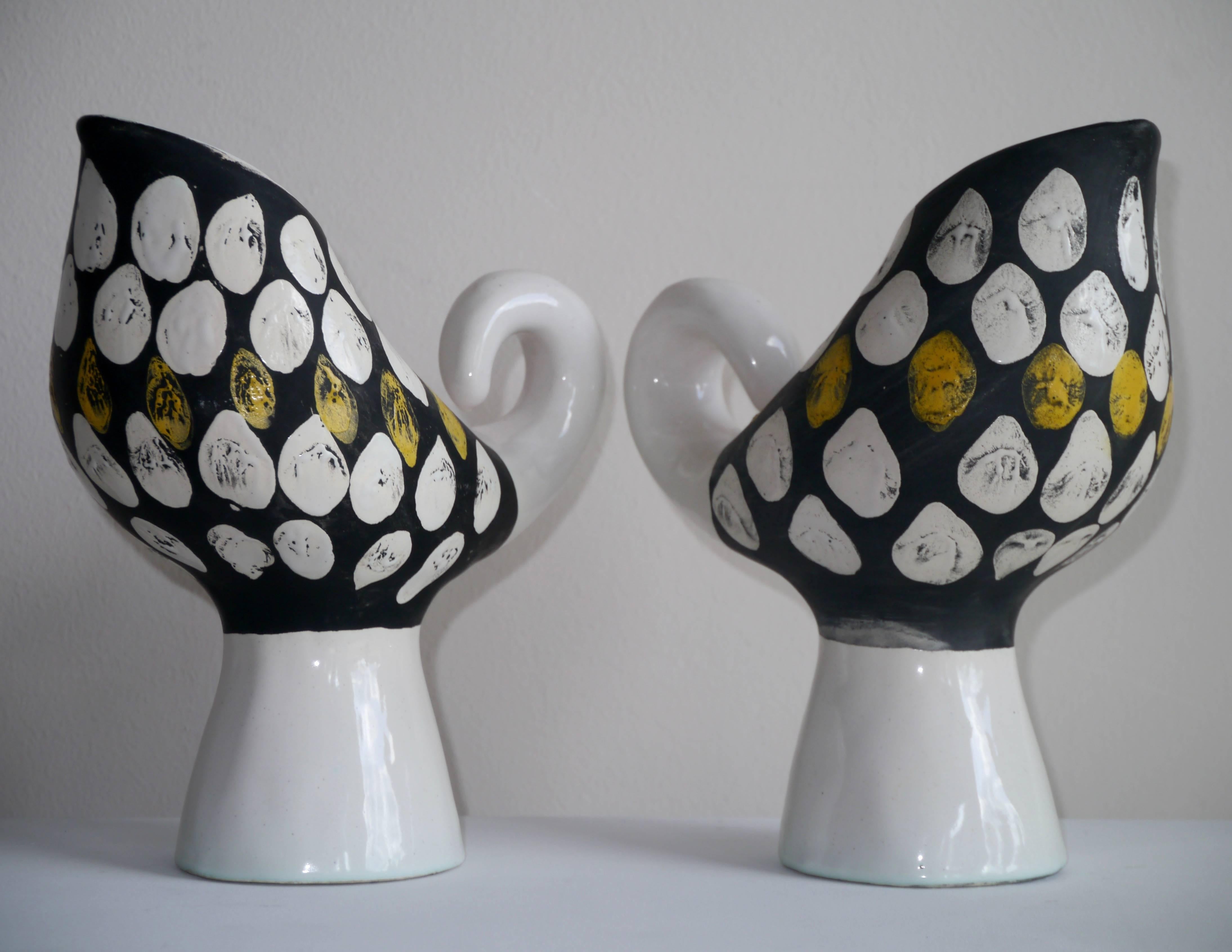 Glazed Roger Capron - Pair of Zoomorphic Vases - Vallauris France c. 1950 For Sale