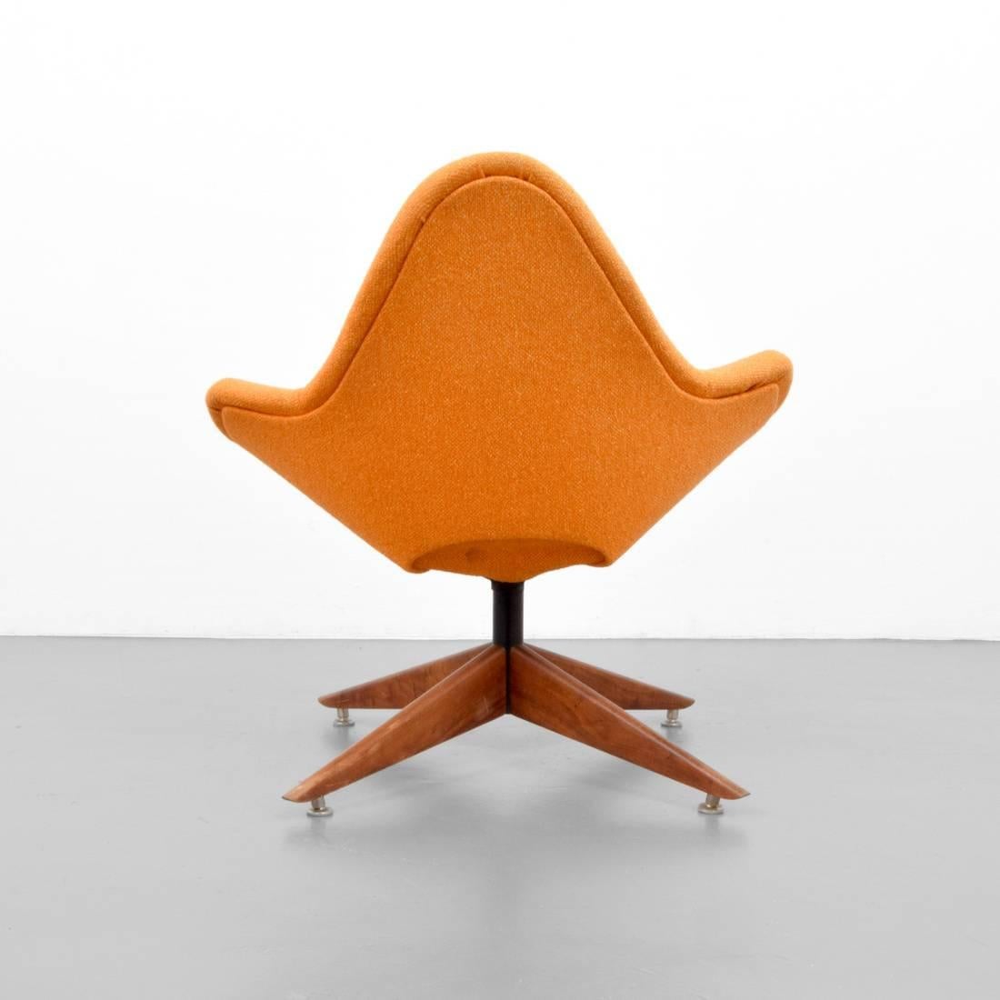 Swivel lounge chair attributed to Adrian Pearsall.  Rarely seen.