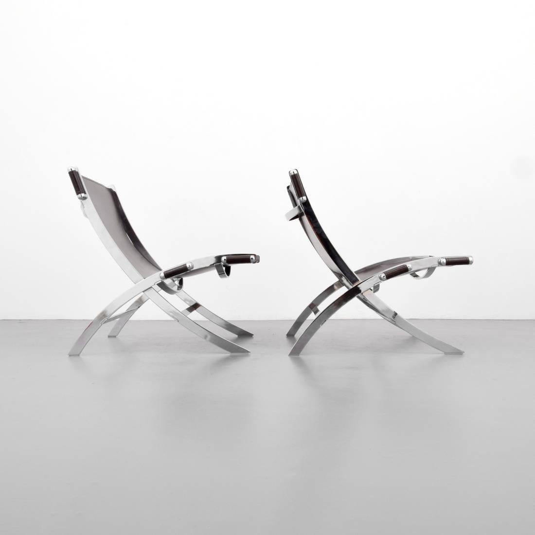 Mid-Century Modern Pair of FlexForm Chrome and Leather Lounge Chairs, 1960s,  Itay