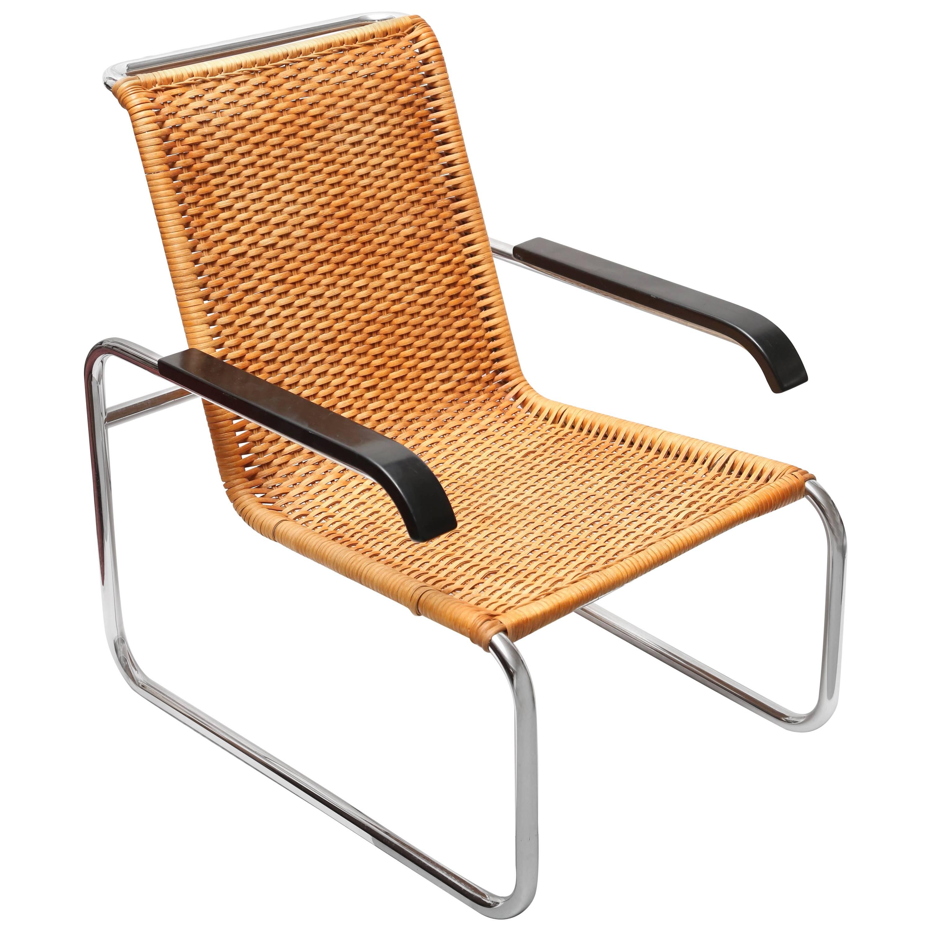Mid-20th Century Marcel Breuer for Thonet B35 Rattan Lounge Chair with Changeable Armrests