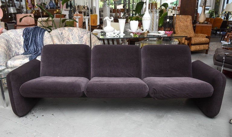 Newly recovered modular sofa by Ray Wilkes for Herman Miller.  USA 1970s.  Sofa is recovered in original vintage fabric the same as new. Fabric is a purplish velvet.  Extremely comfortable.