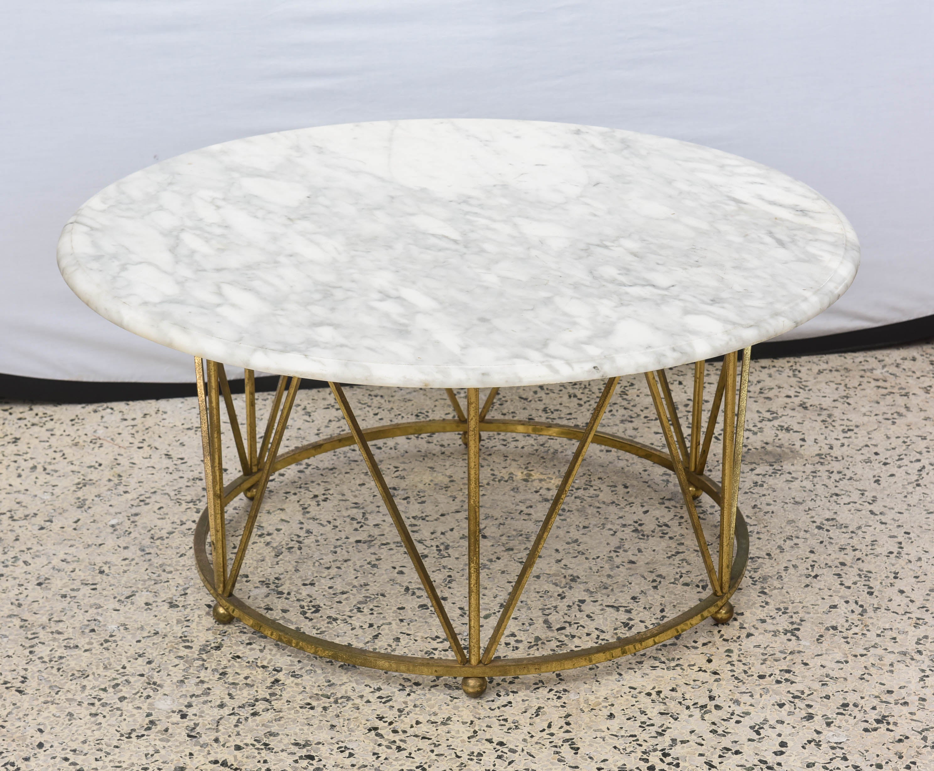Hollywood Regency La Barge Brass and Carrera Marble Coffee Table, USA 1960s