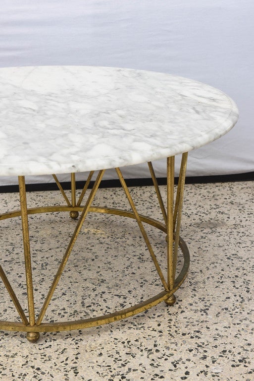 American Hollywood Regency La Barge Brass and Carrera Marble Coffee Table, USA 1960s