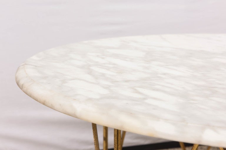 Mid-20th Century Hollywood Regency La Barge Brass and Carrera Marble Coffee Table, USA 1960s