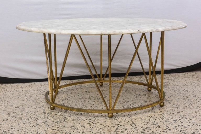 Hollywood Regency La Barge Brass and Carrera Marble Coffee Table, USA 1960s 1