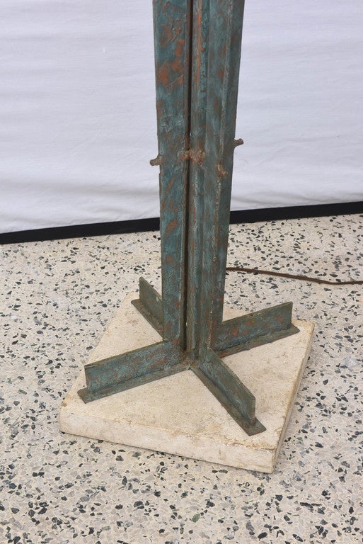Brutalist French Bronze, Iron and Stone Floor Lamp, 1970s France In Excellent Condition For Sale In Miami, FL