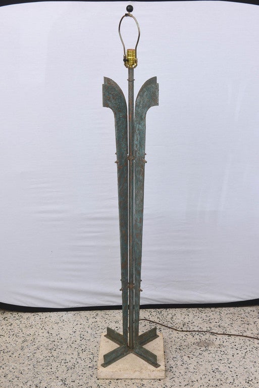 Brutalist French Bronze, Iron and Stone Floor Lamp, 1970s France For Sale 1